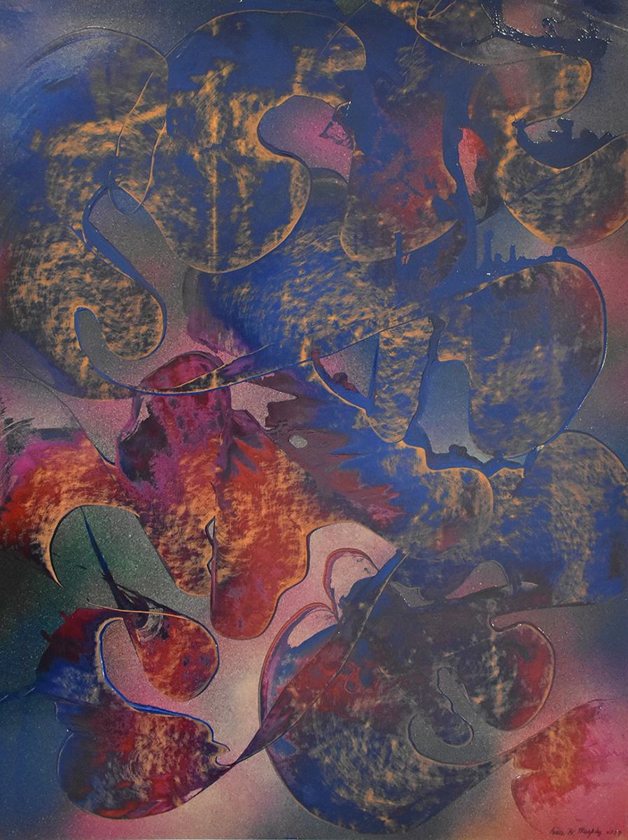 Tampering with Paint (peinture abstraite artistique sur papier en indigo et rouge) - Painting de Bruce Murphy