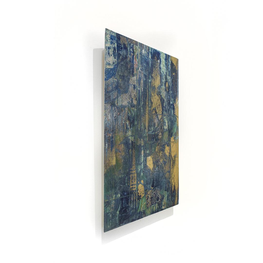Temptation in Blau & Gold: Abstraktes expressionistisches Gemälde mit metallischen Pulverfarben (Abstrakter Expressionismus), Art, von Bruce Murphy