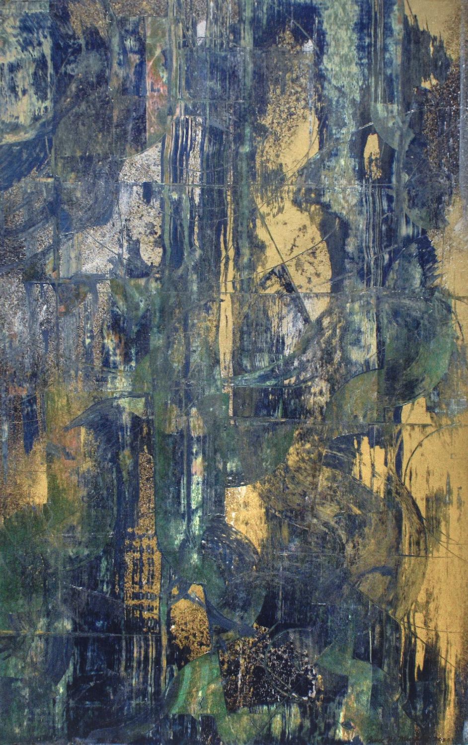 Temptation in Blue & Gold: Abstract Expressionist Painting with Metallic Powders