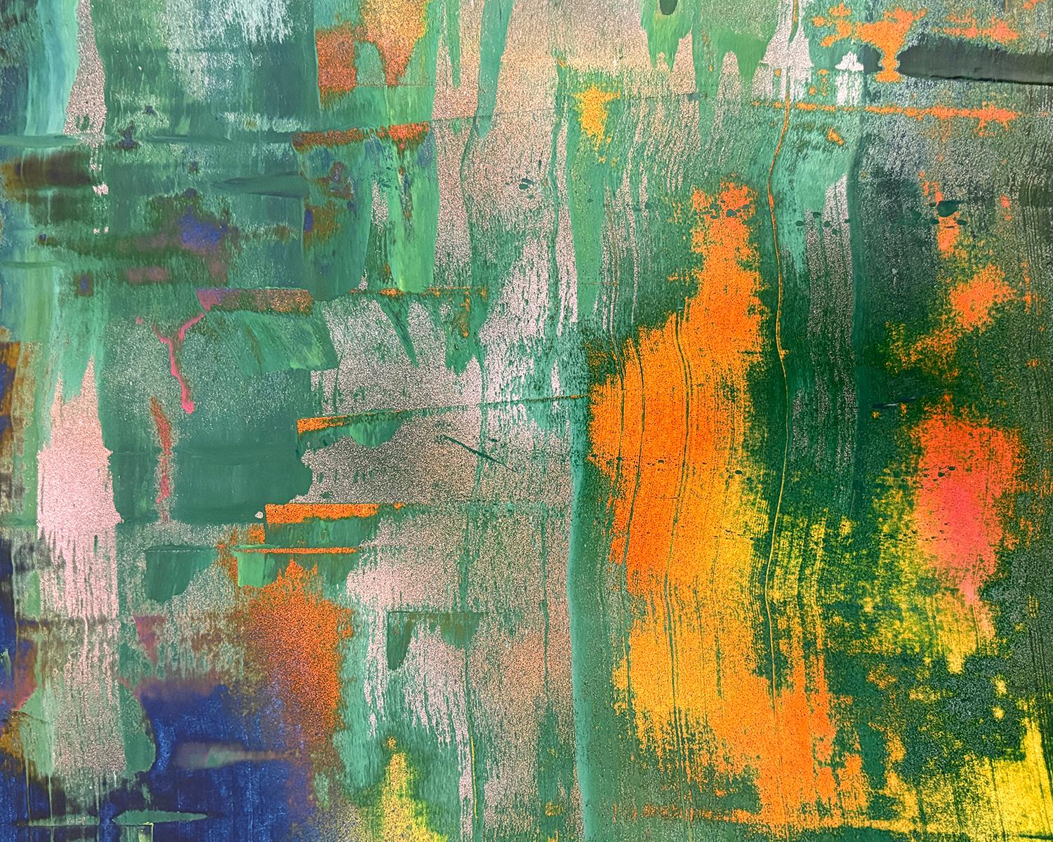 Tides Out (Abstraktes Gemälde in Blau, Orange & Metallic Gold) – Painting von Bruce Murphy