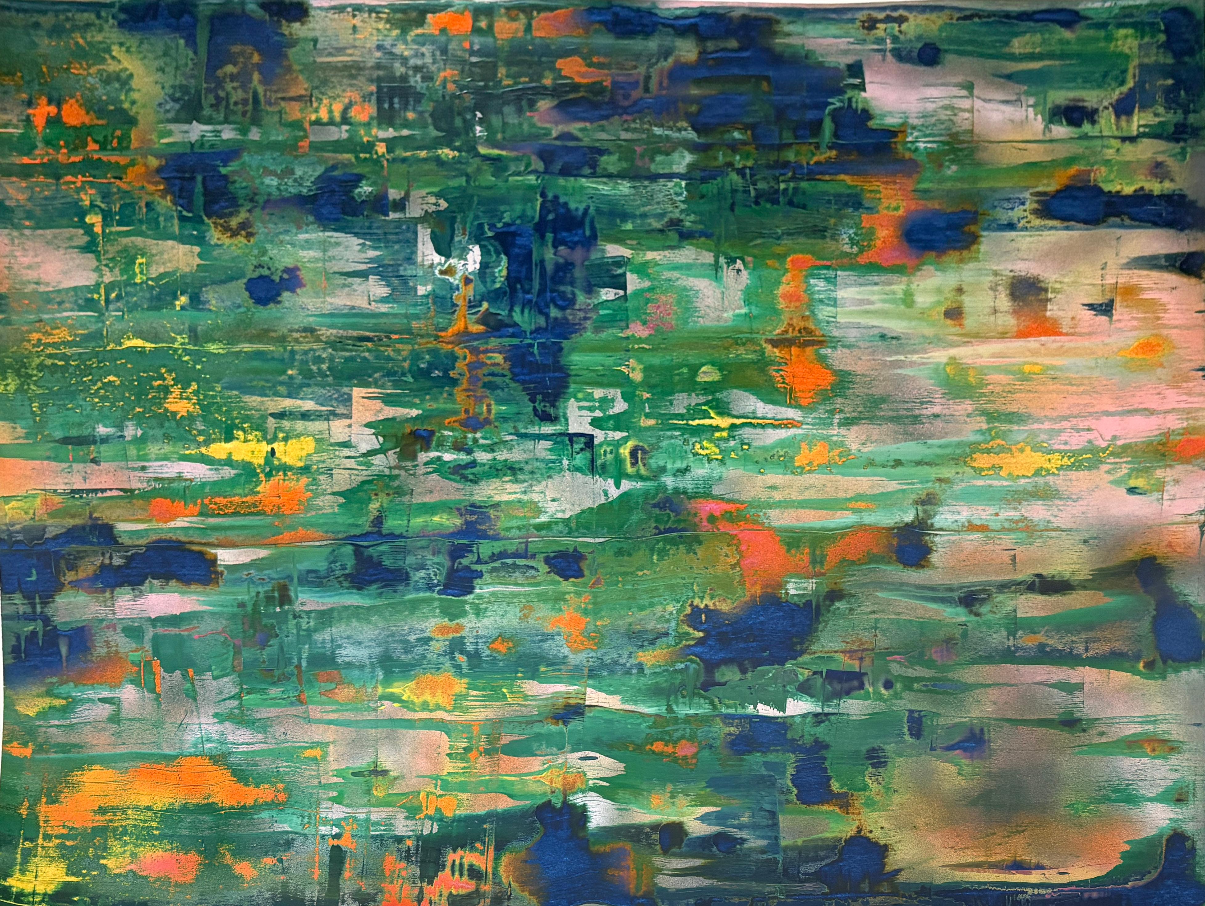 Tides Out (Abstract Painting in Blue, Orange & Metallic Gold)