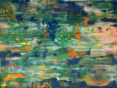Tides Out (dipinto astratto in blu, arancione e oro metallizzato)
