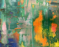 Tides Out (Abstraktes Gemälde in Grün, Blau, Orange und Metallic-Gold)