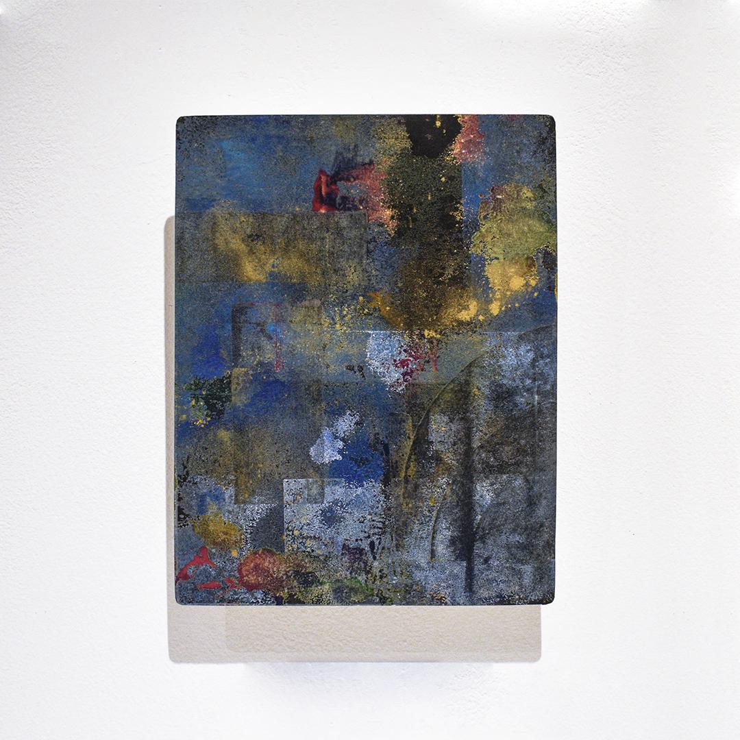 Time and Again 1 (Abstraktisches expressionistisches Gemälde in Blau, Gold und Grau) – Painting von Bruce Murphy