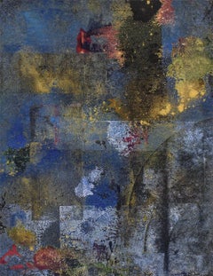 Time and Again 1 (Abstract Expressionist Painting in Blue, Gold & Gray)