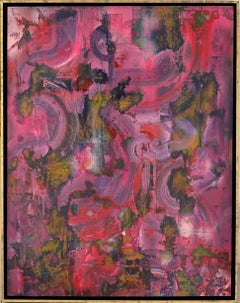 To Forget the Present (Abstract Color Field Painting in Bold Magenta, Framed)