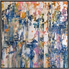 Tracing Thoughts (Gerhard Richter Style Colorful Abstract Painting with Silver) 