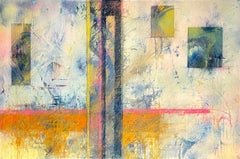 Unseen Reflections (Horizontal Abstract Painting in Pastel Blue, Orange & Pink)