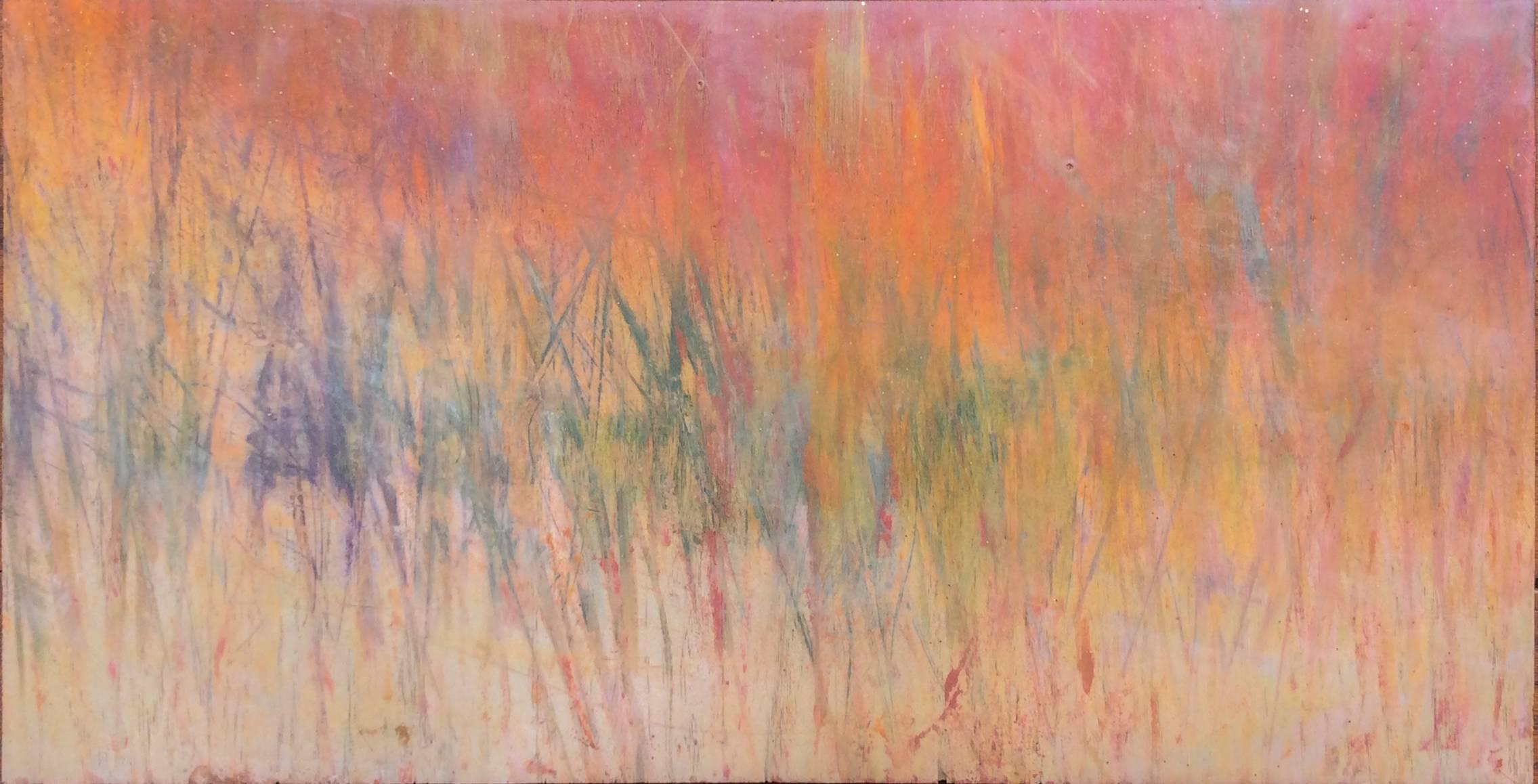 Bruce Murphy Abstract Painting - Untitled 4 (Abstract Encaustic Painting in Pink, Orange, Beige, Green & Purple)