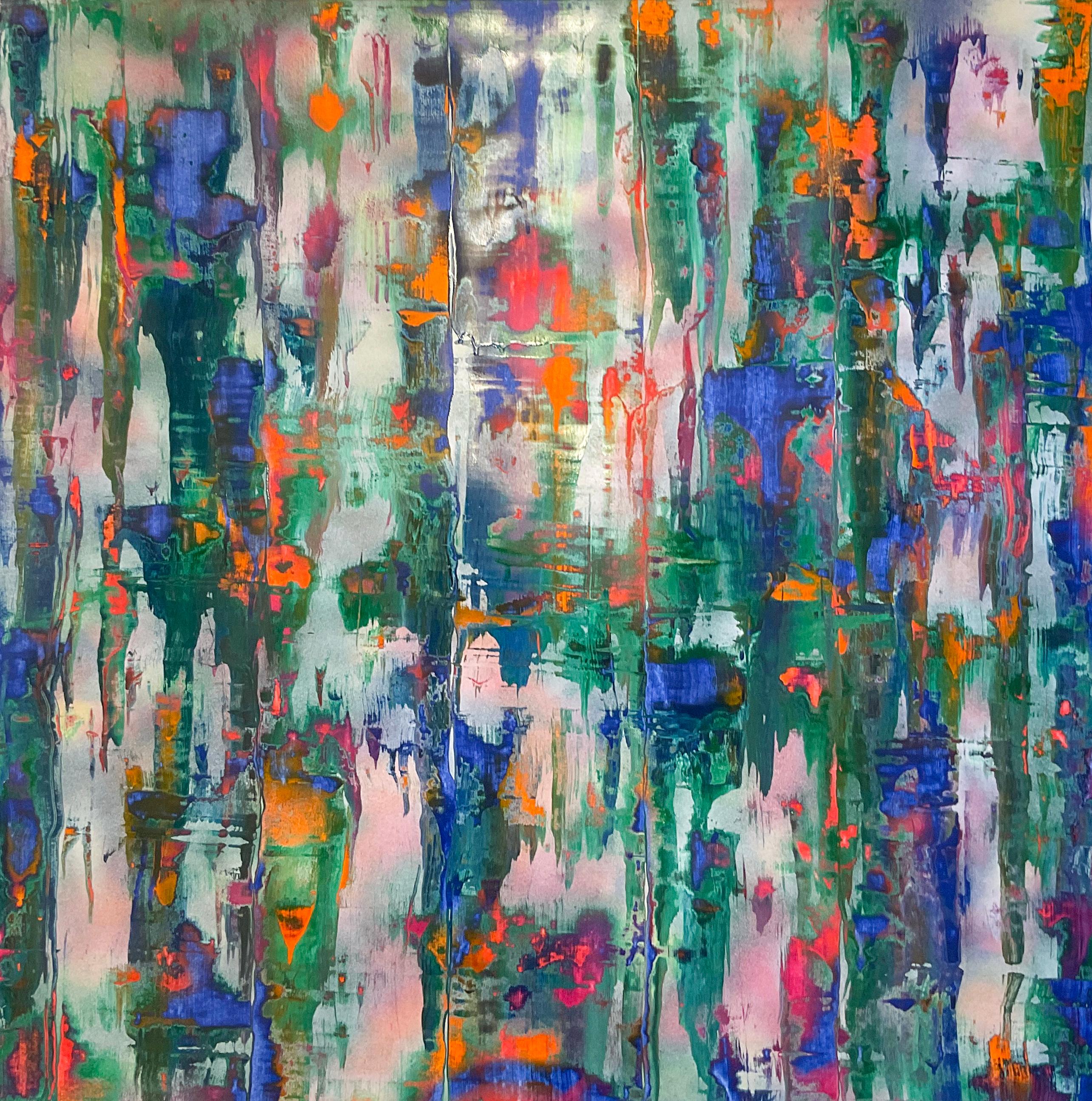Bruce Murphy Abstract Painting – Blau ohne Titel (Gessisches abstraktes Gemälde auf Papier in reich getönter Farbe)
