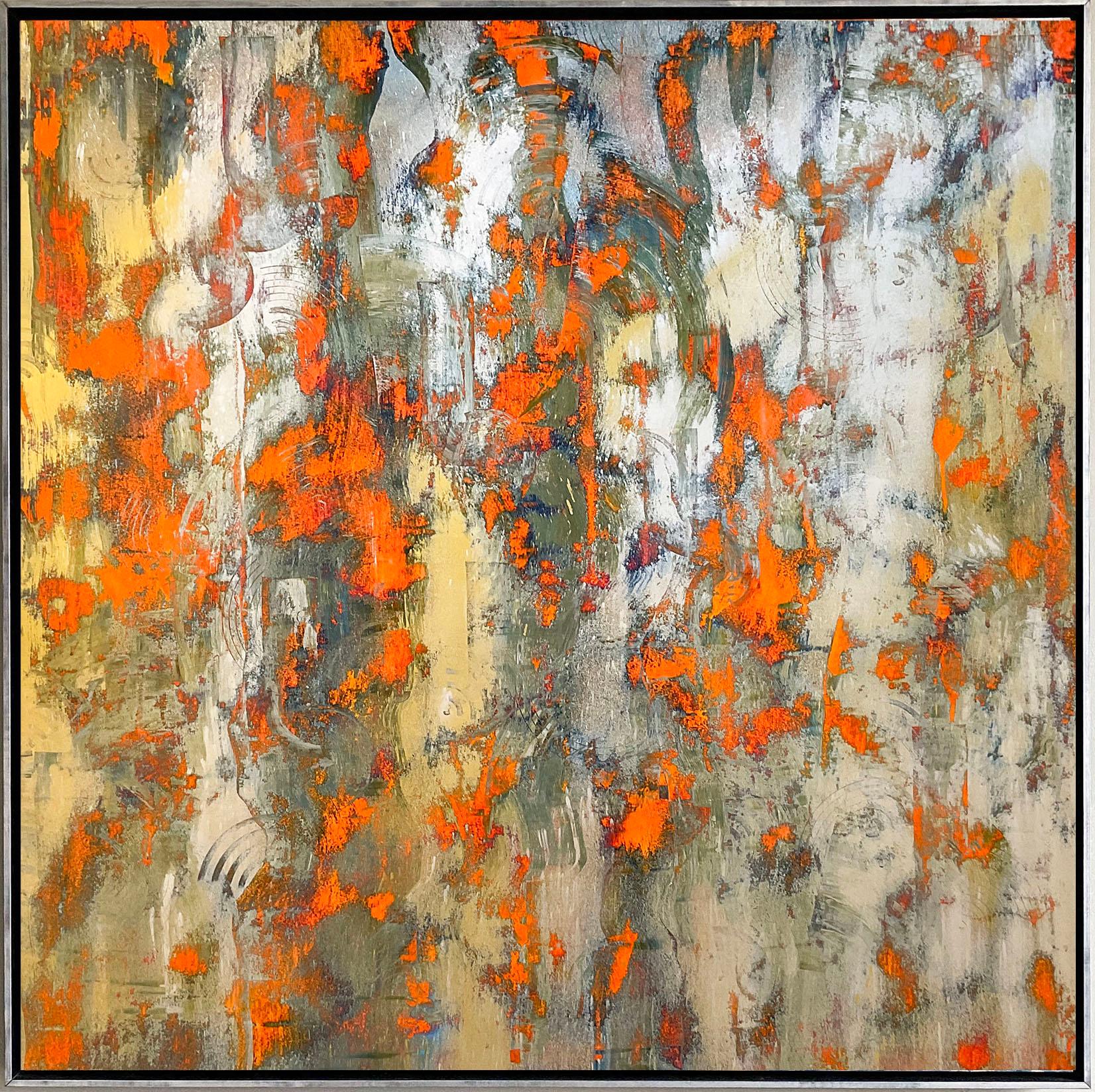 Sans titre Orange Silver and Gold : Peinture expressionniste abstraite - Painting de Bruce Murphy