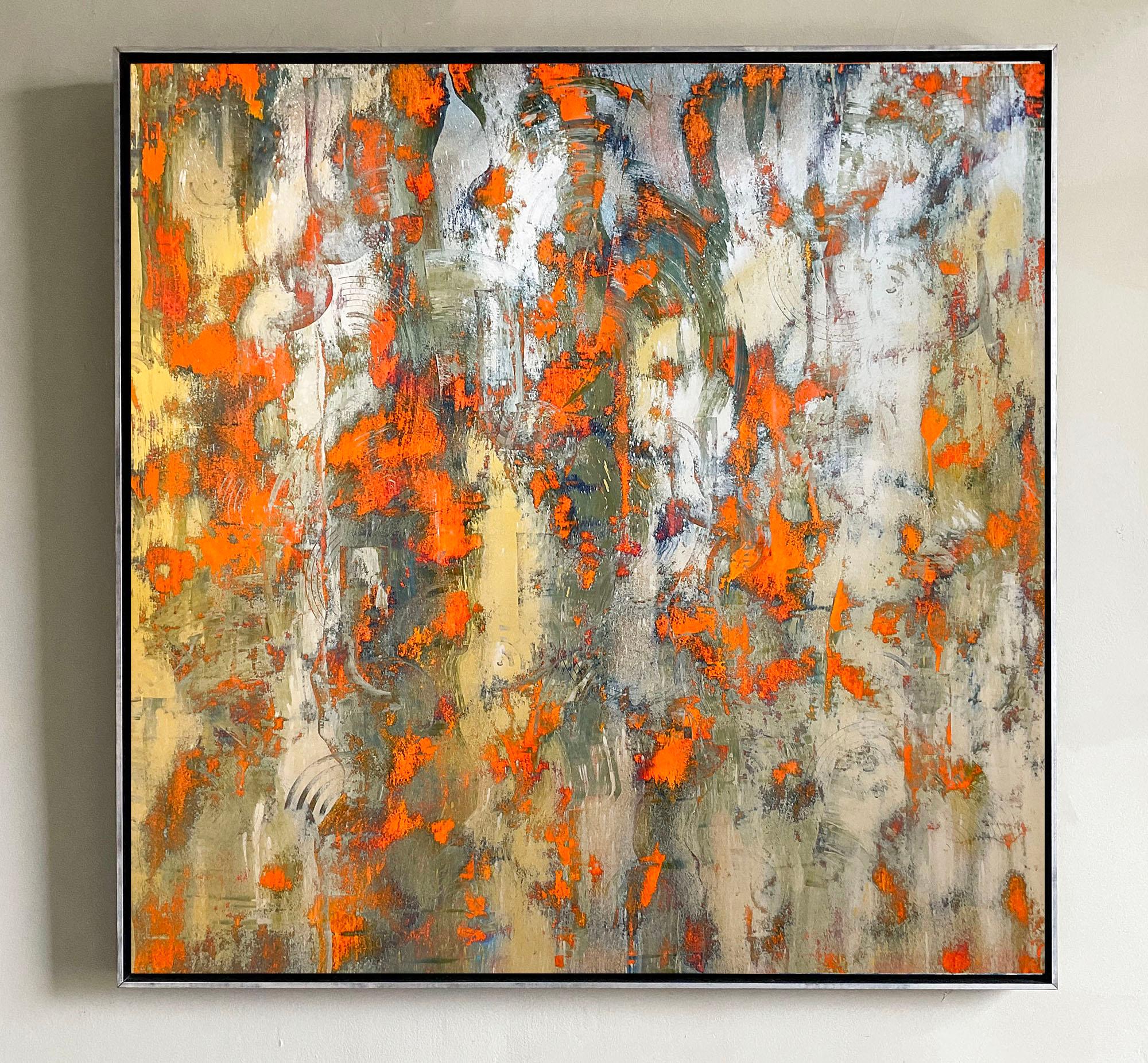 Sans titre Orange Silver and Gold : Peinture expressionniste abstraite - Expressionnisme abstrait Painting par Bruce Murphy