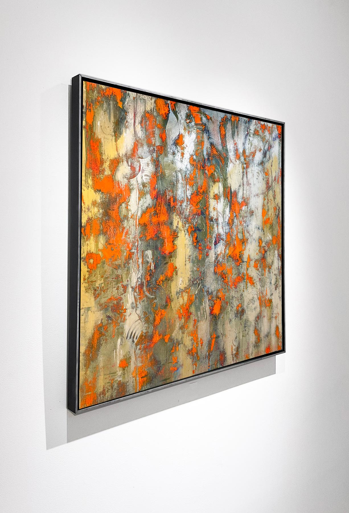 Sans titre Orange Silver and Gold : Peinture expressionniste abstraite - Marron Abstract Painting par Bruce Murphy