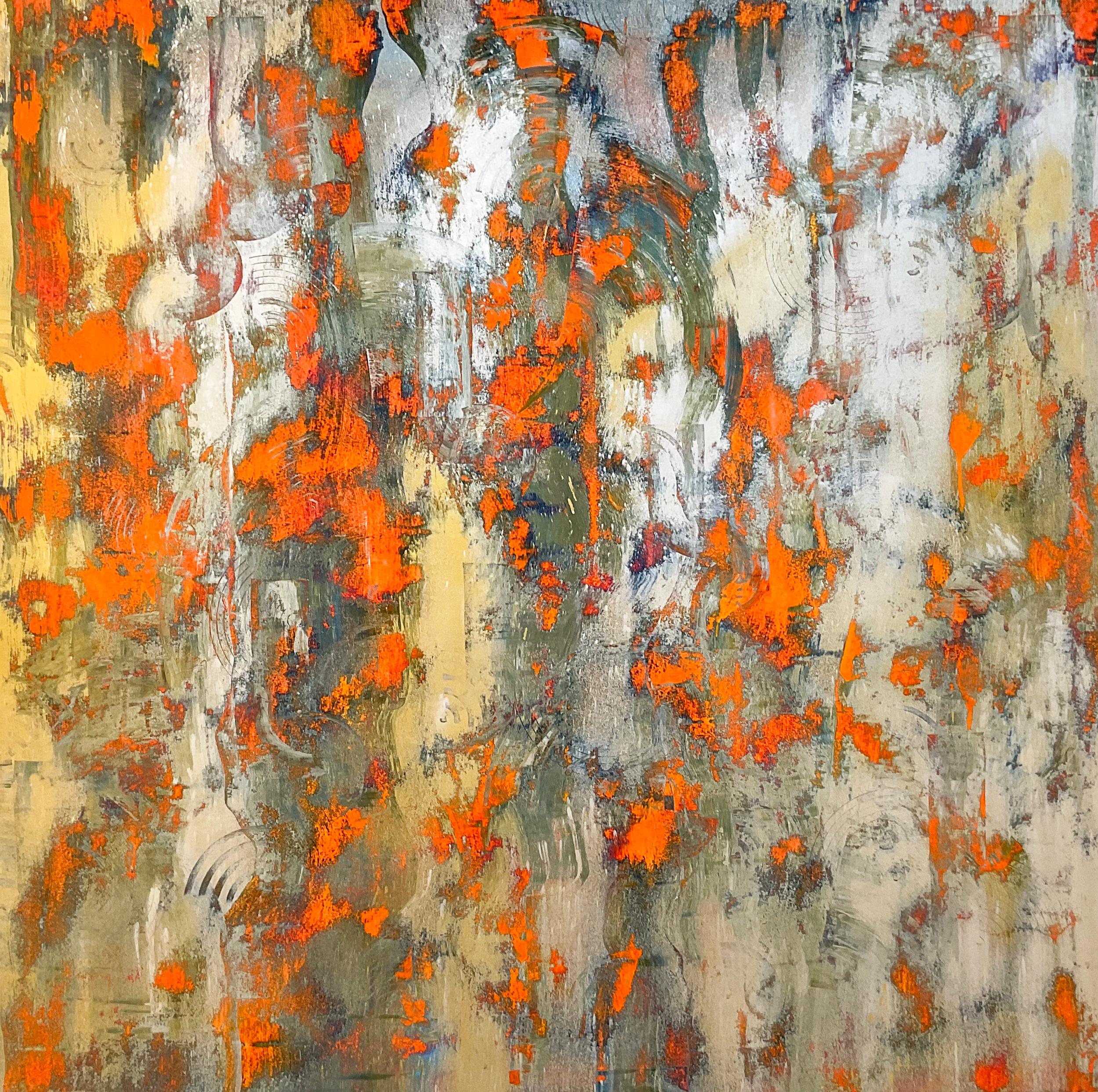 Sans titre Orange Silver and Gold : Peinture expressionniste abstraite