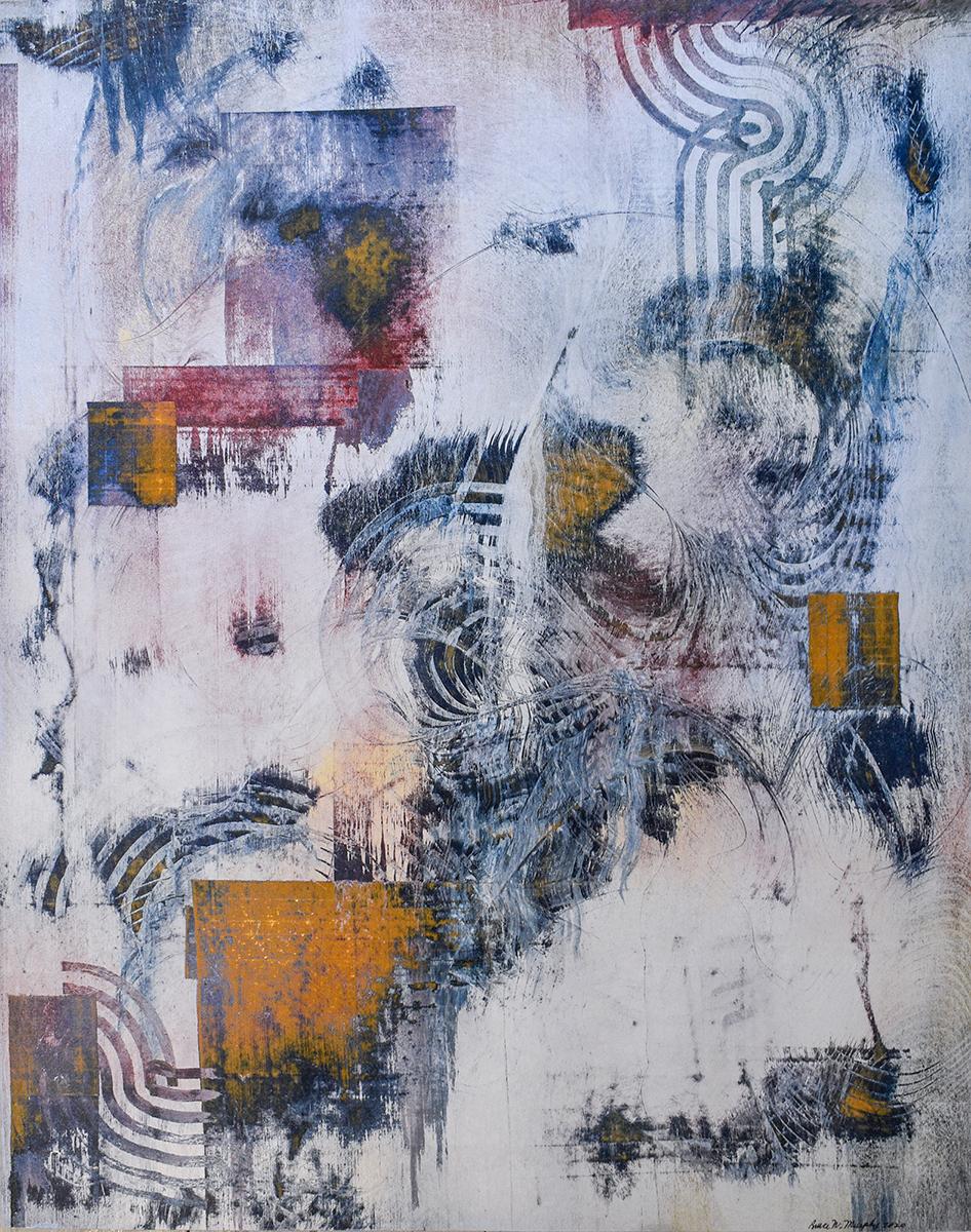 Bruce Murphy Abstract Drawing - Where None Leave Alone (Abstract Expressionist Painting in Blue Silver & Gold)