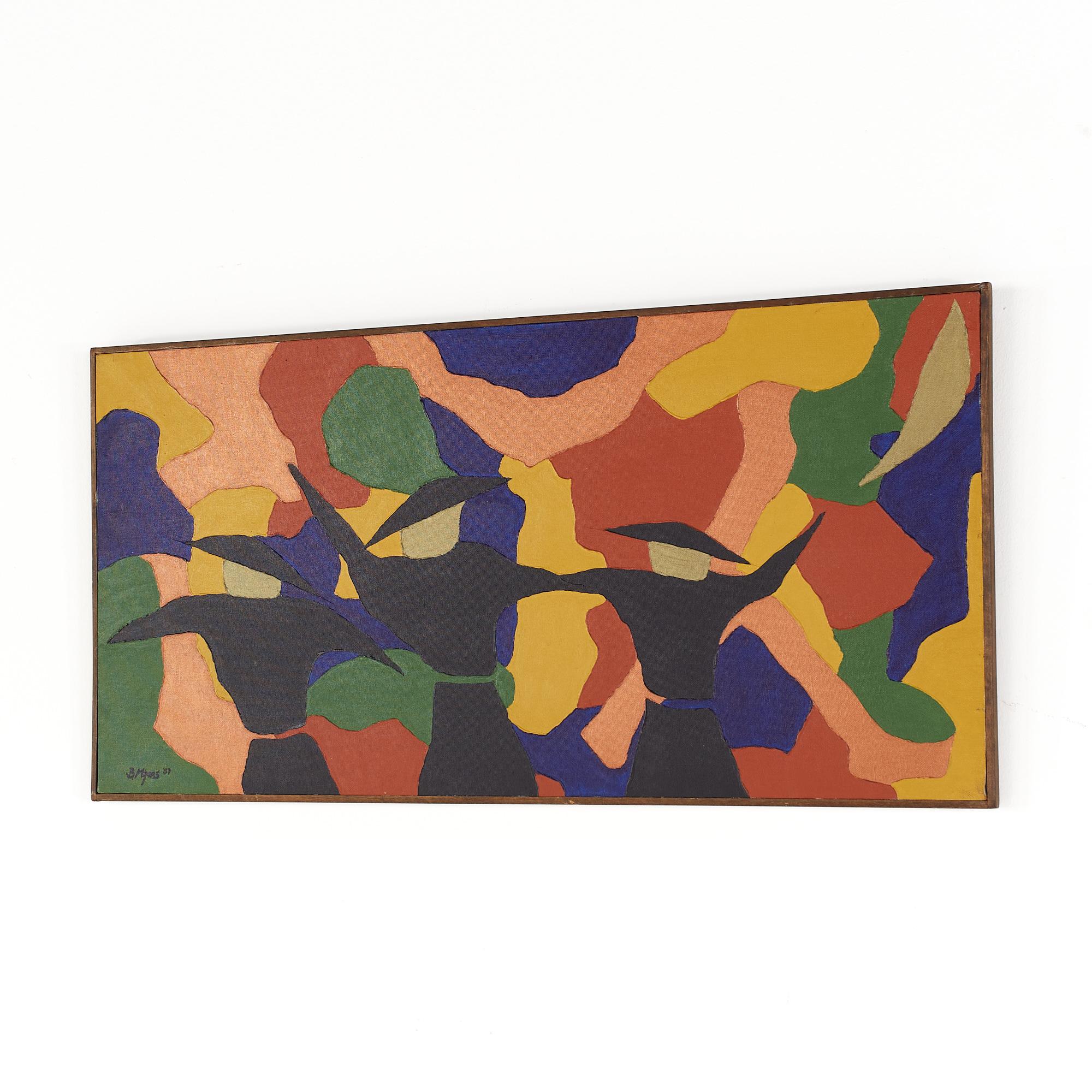 American Bruce Myers Mid Century Signed Abstract Original Oil on Canvas Painting For Sale