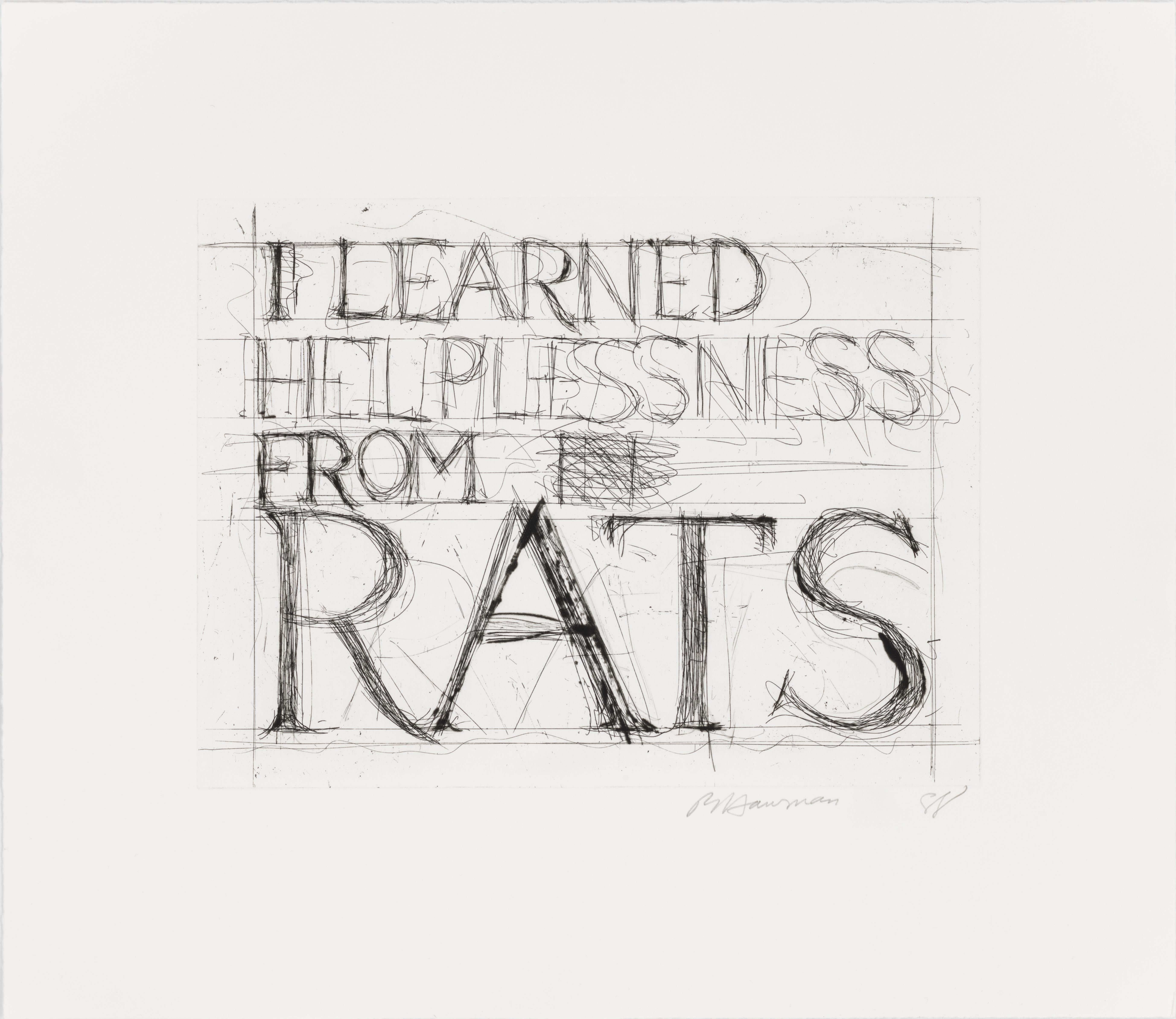 Bruce Nauman Print – Ich habe Hilfelosigkeit von Ratten gelernt