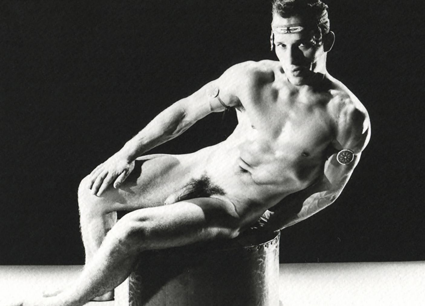 Untitled #3245-5 (Man Reclining with Feather Headdress), Male Nude Physique 1