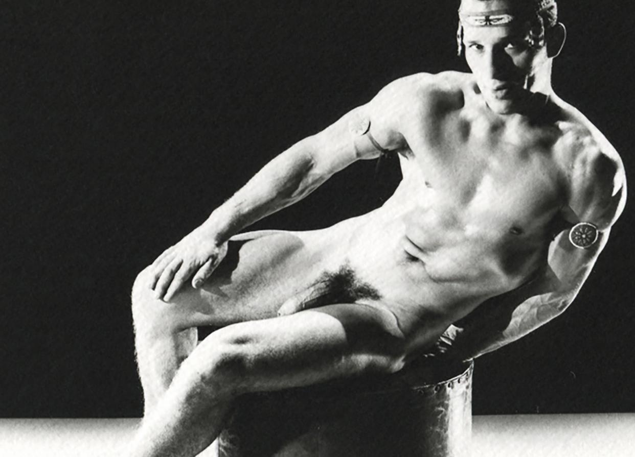 Untitled #3245-5 (Man Reclining with Feather Headdress), Male Nude Physique 2