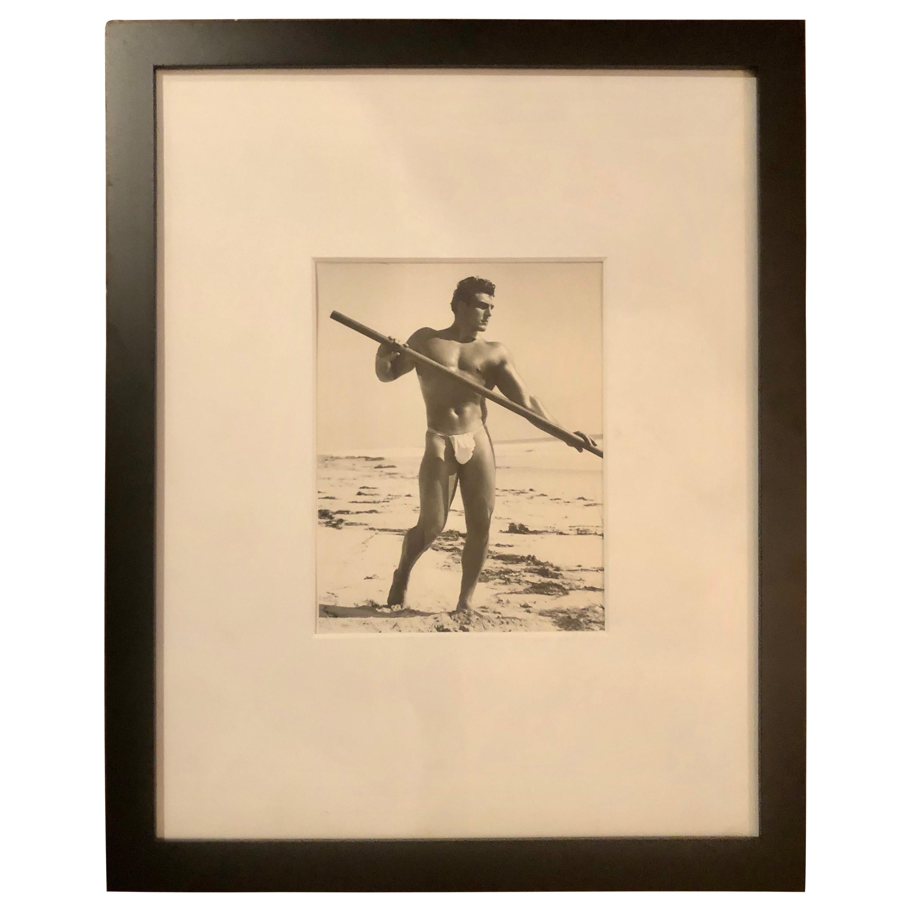 From an important 25 plus year collection of male physique and beefcake, printed in the 1960s, signed by the studio when Mr. Bruce Bellas aka Bruce of LA was alive. This image is of very handsome and Bruce favorite, Carl Venus. Beautifully,