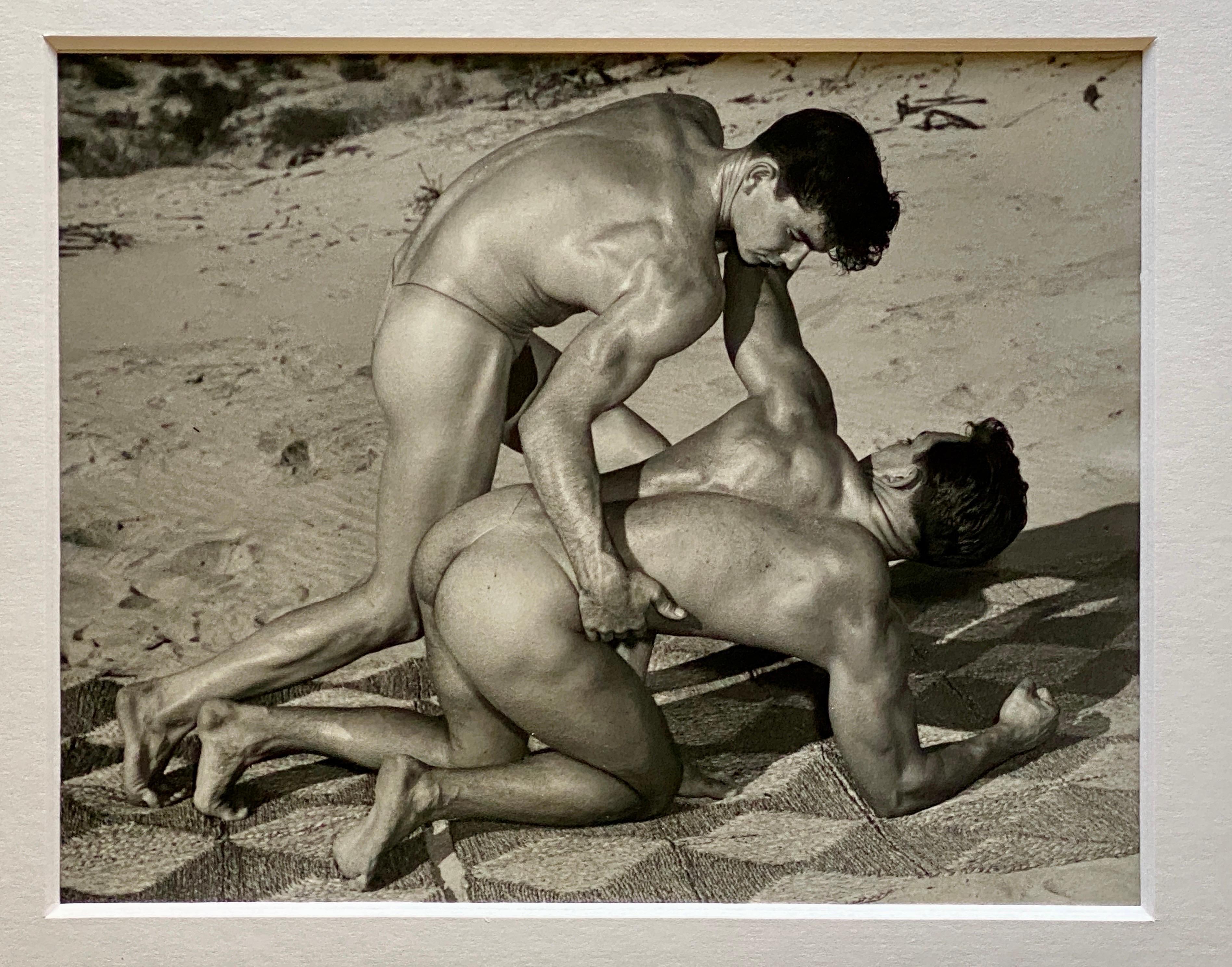 American Bruce of Los Angeles Rare Male Duo Studio Stamped Orig B&W  1950s Photograph For Sale
