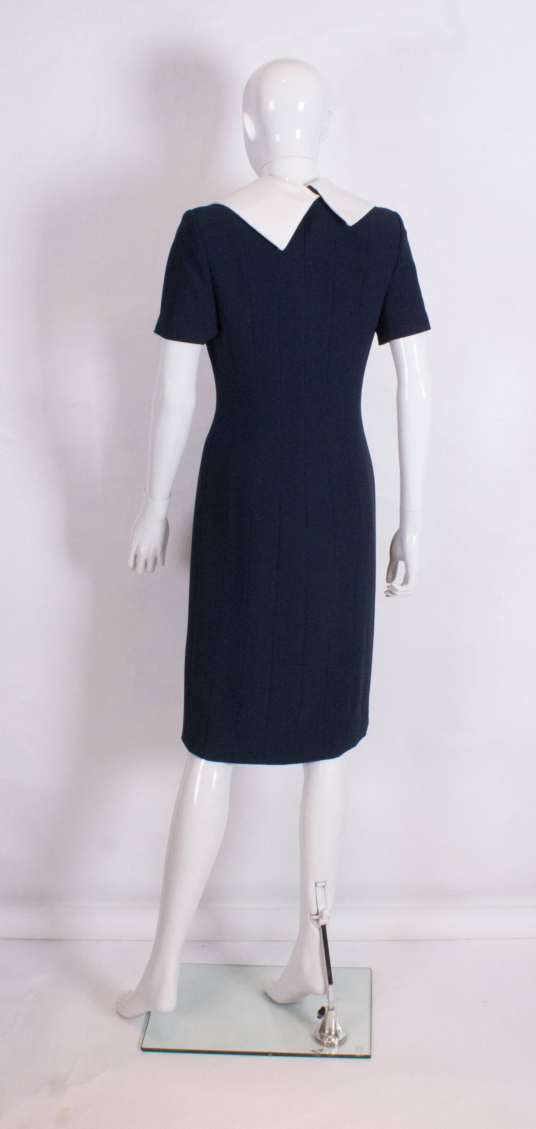 Black Bruce Oldfield Blue Couture Dress with Detachable Collar