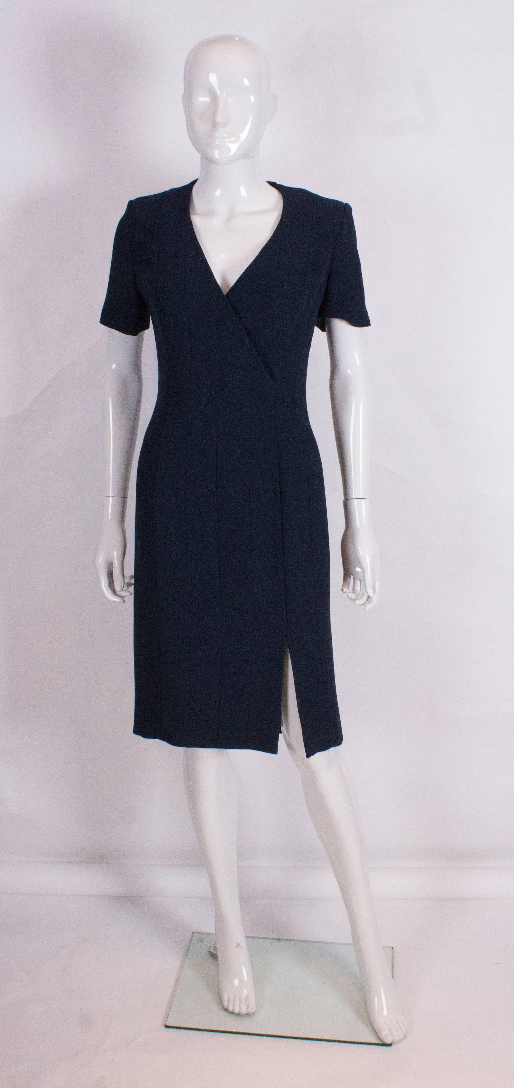Bruce Oldfield Blue Couture Dress with Detachable Collar In Excellent Condition In London, GB