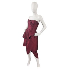 Bruce Oldfield Vintage Red Iridescent Strapless Evening Formal Party Dress