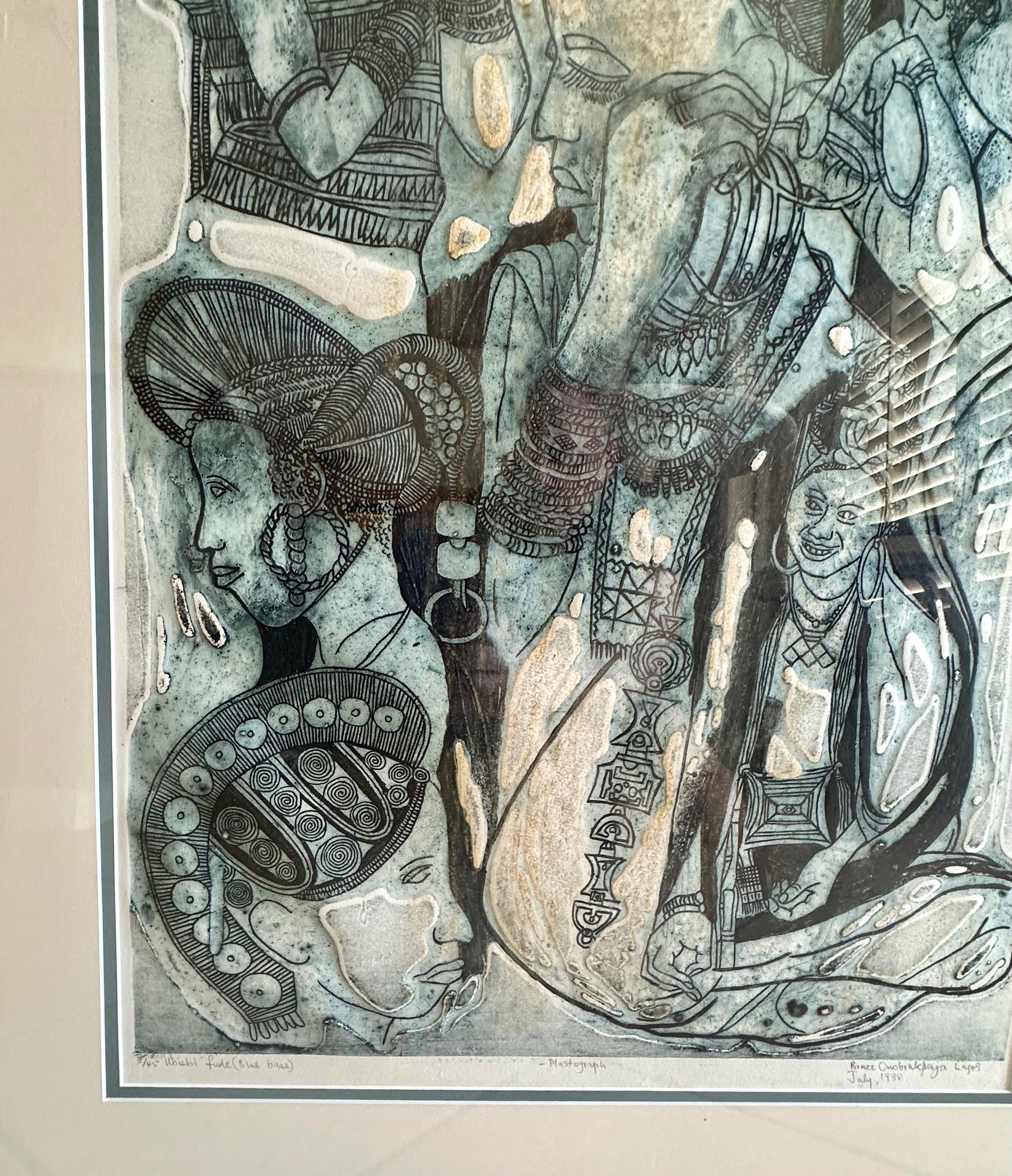 Bruce Onobrakpeya – Blauer Sockel 1988 – Gipsgravur mit Gipsgravur im Angebot 6