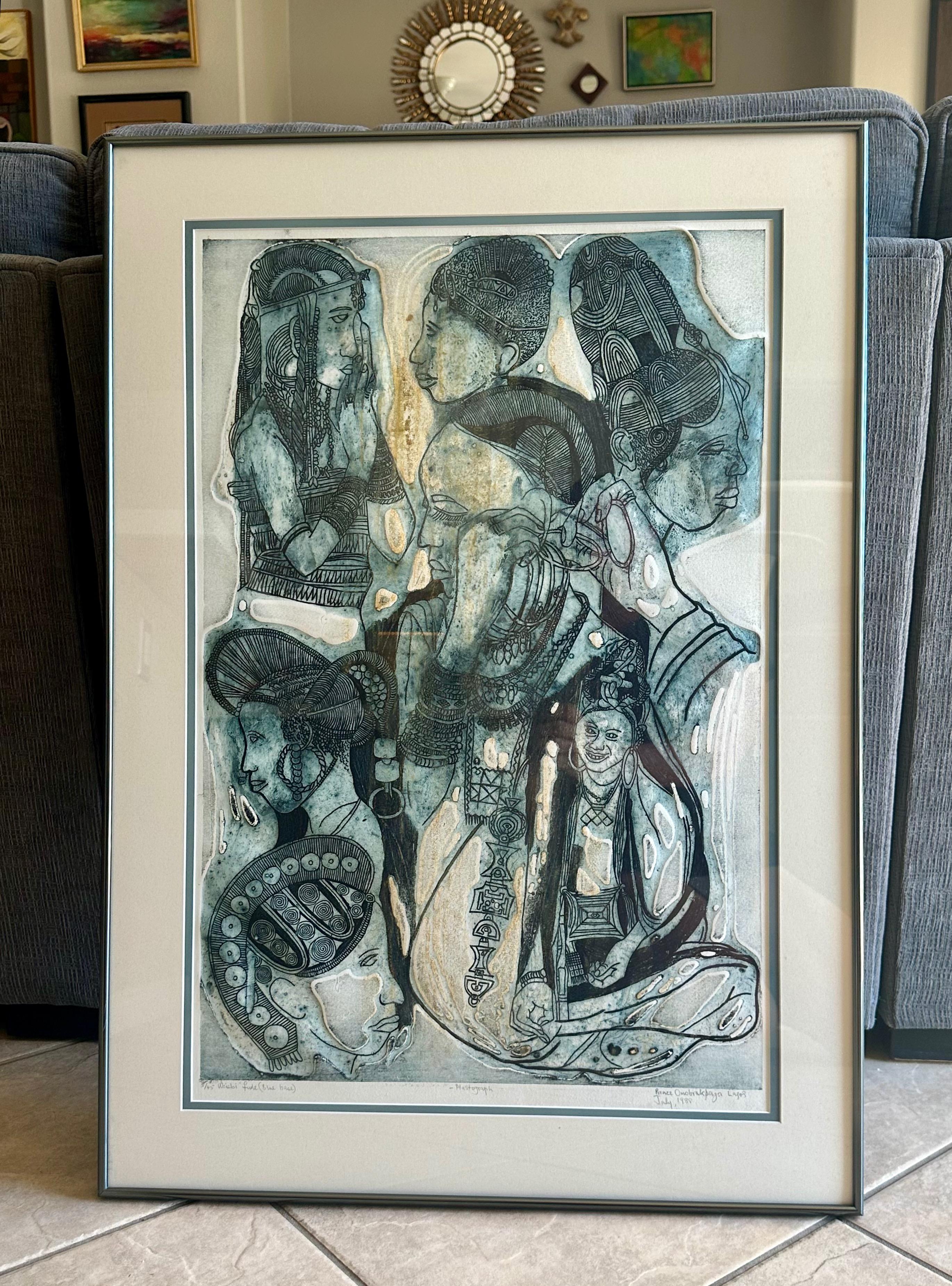 Bruce Onobrakpeya – Blauer Sockel 1988 – Gipsgravur mit Gipsgravur im Angebot 13
