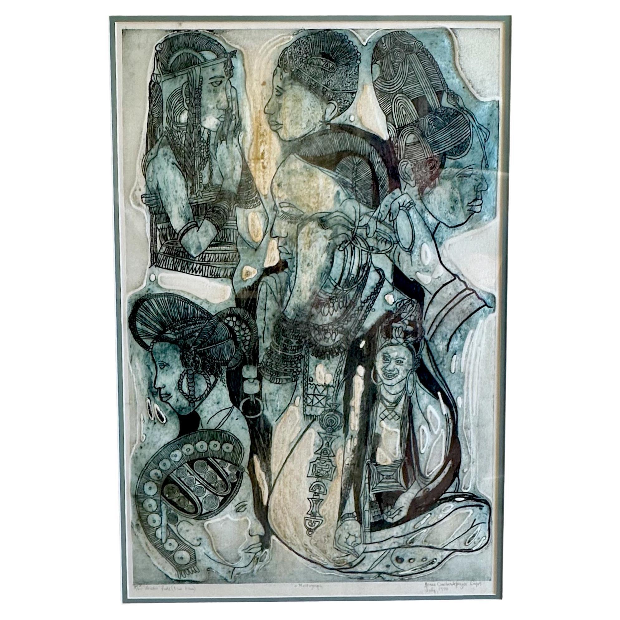 Bruce Onobrakpeya – Blauer Sockel 1988 – Gipsgravur mit Gipsgravur