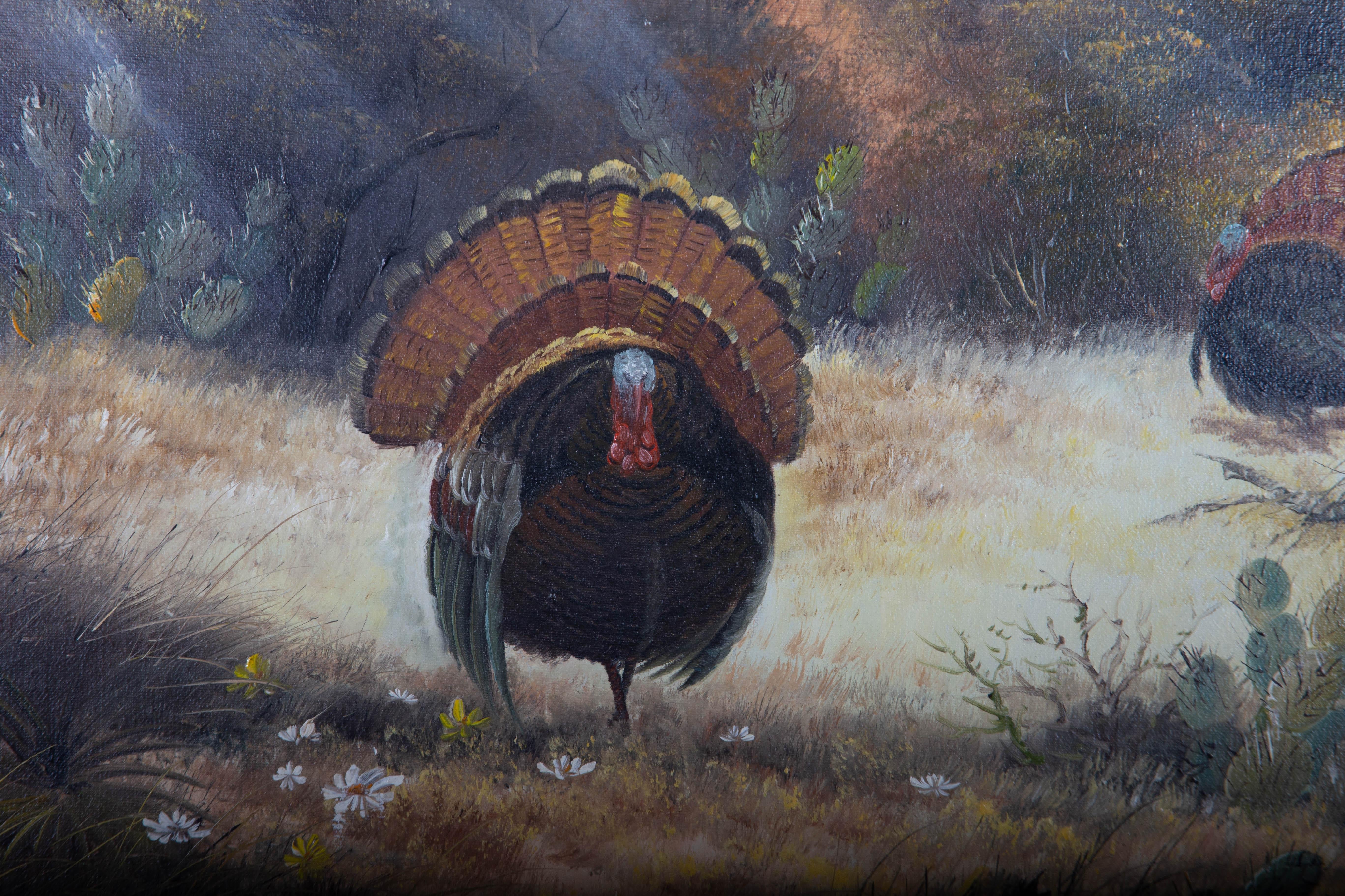 Bruce - 20th Century Acrylic, Turkeys in a Landscape 1