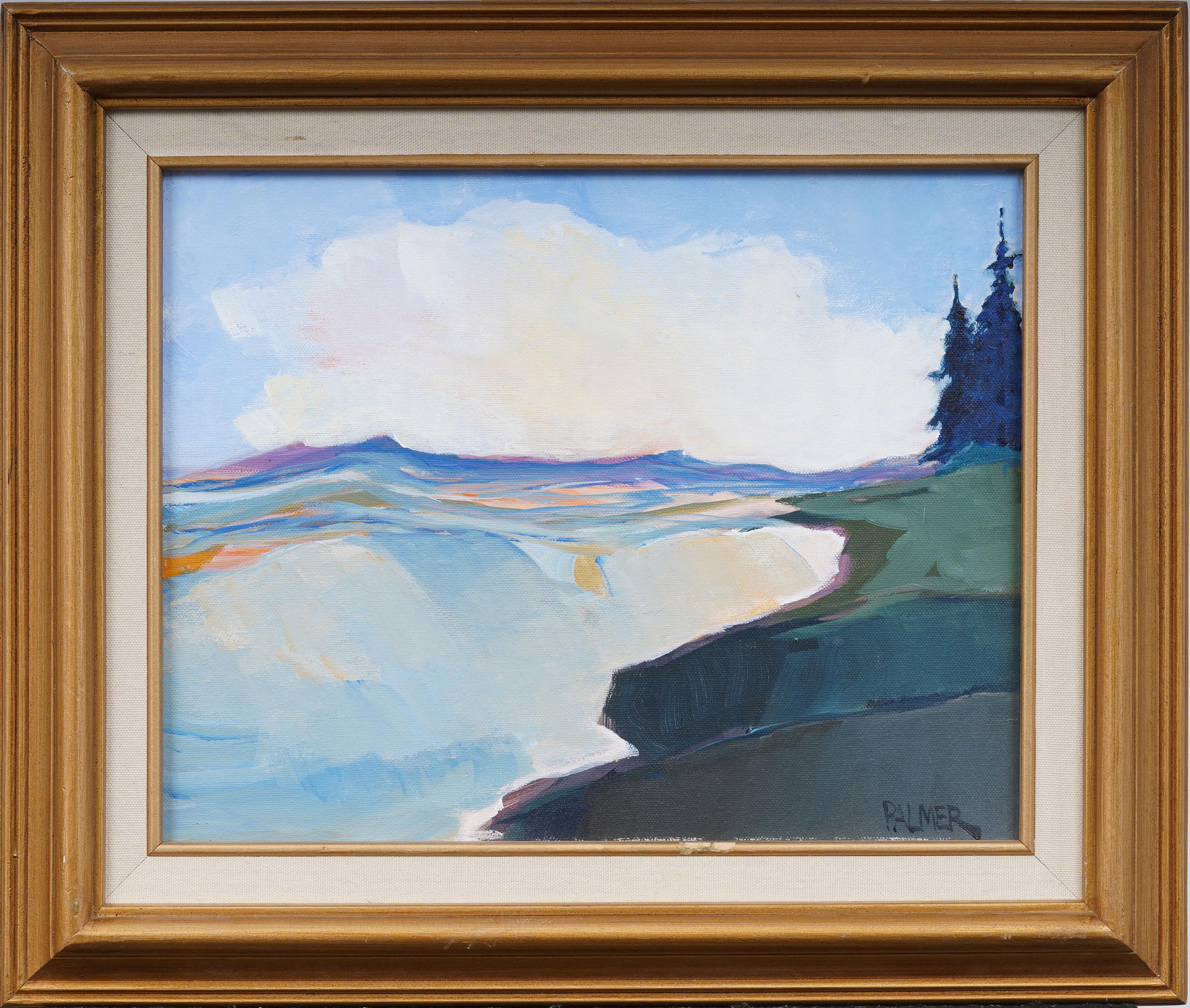 Bruce Palmer Landscape Painting – Vintage American Impressionist Seestück signiert Giltwood gerahmte Ölgemälde