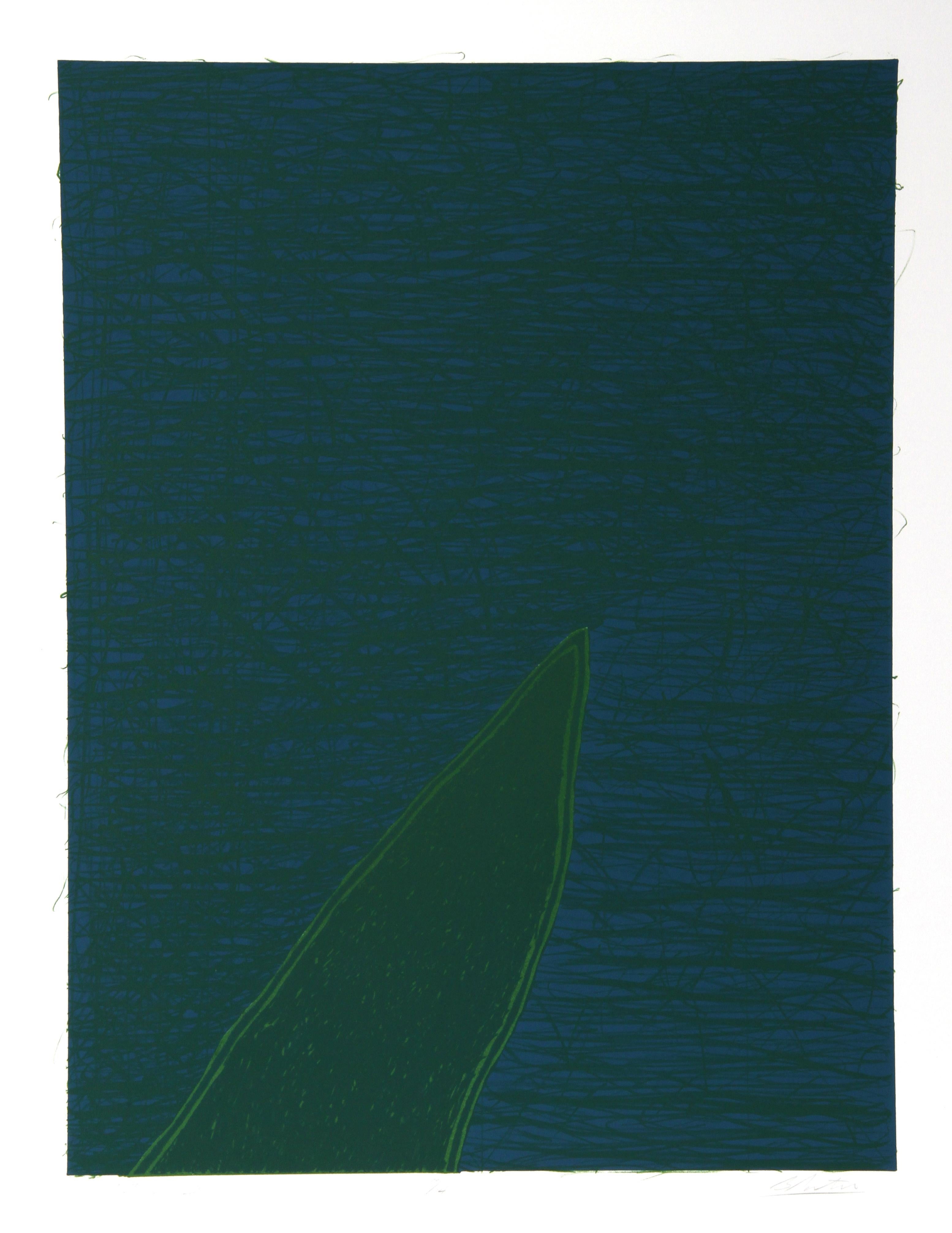 Lithographie abstraite bleue/ verte de Bruce Porter
