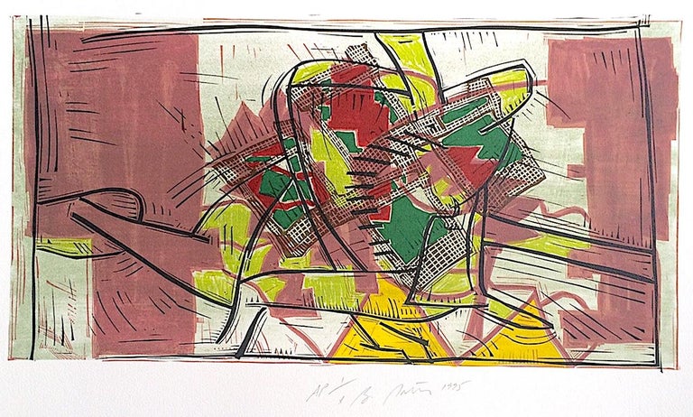 Bruce Porter Composition 3 Rose Beige Yellow Lime Signed Color Linocut Energetic Abstract For Sale At 1stdibs