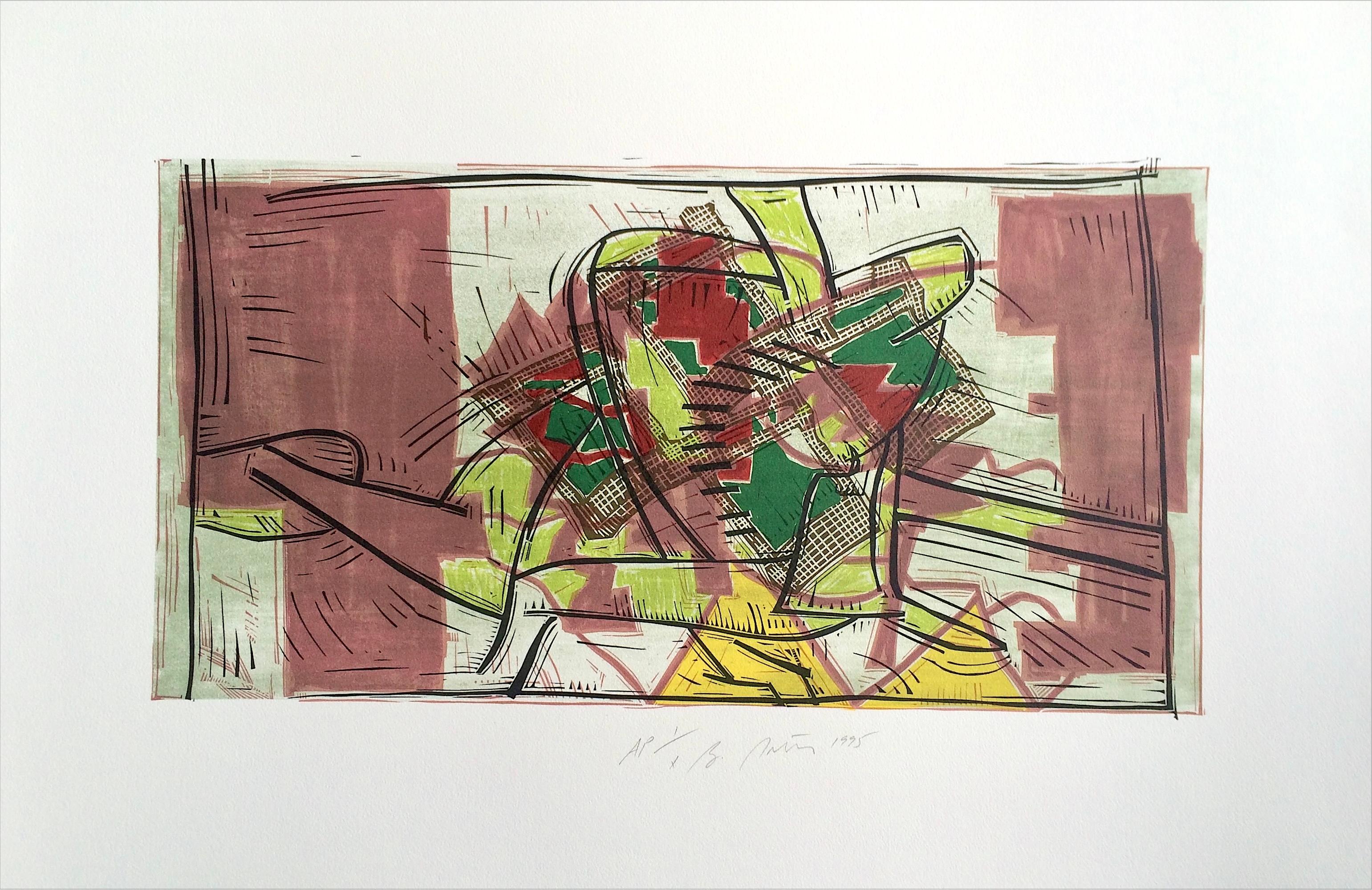 Komposition 3: Rosa, Beige, Gelb, Kalk, signierter Linolschnitt, Modernist Abstract im Angebot 3