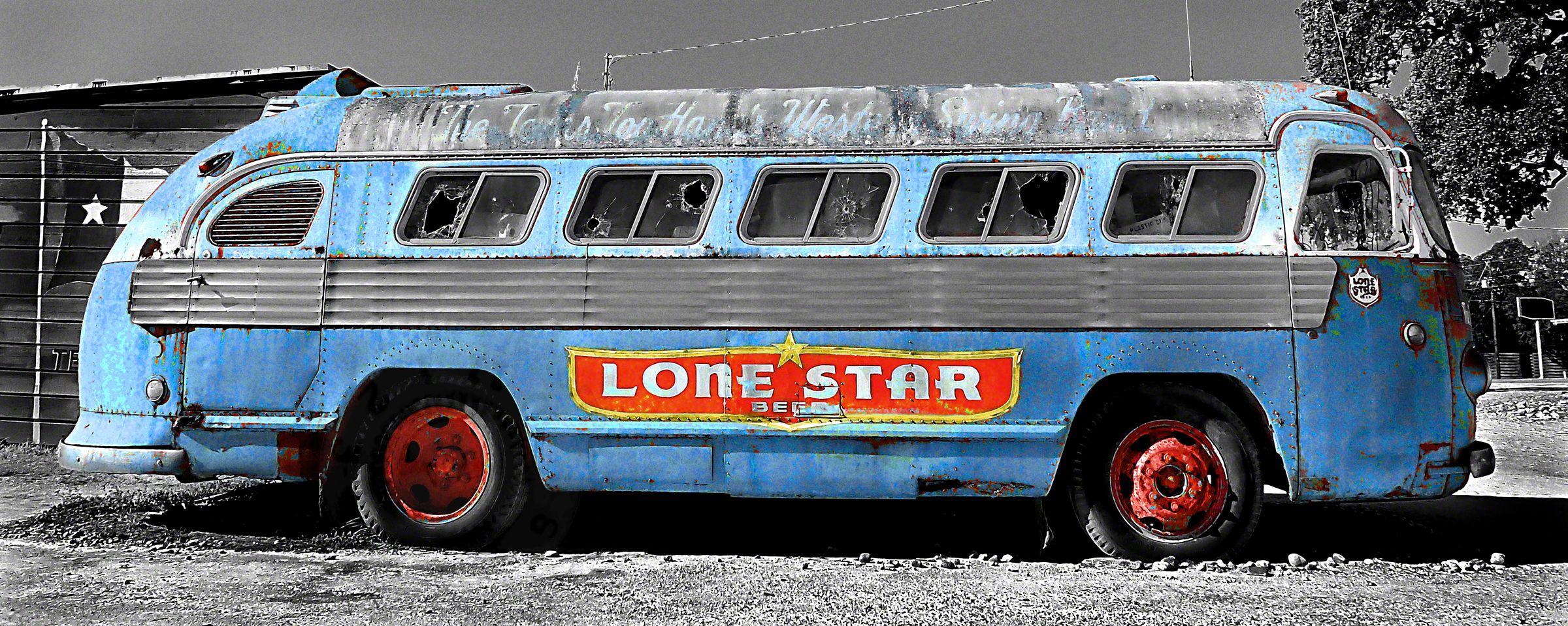 Lone star bus - blue, Photograph, Archival Ink Jet