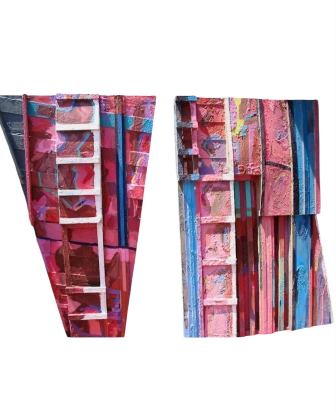 Bruce Robbins Gran Escultura Abstracta Diptyque Escalera Pintura 