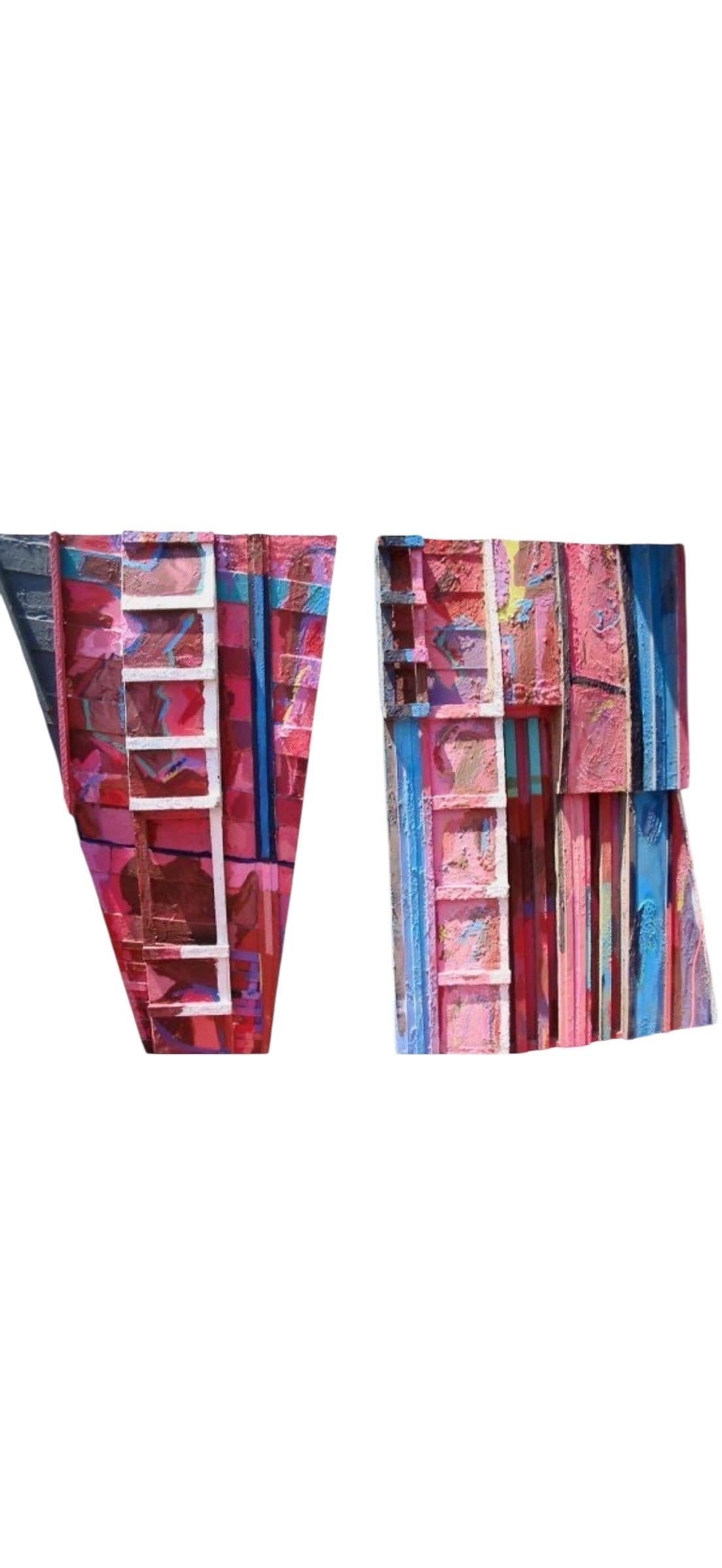 Bruce Robbins Gran Escultura Abstracta Diptyque Escalera Pintura 
