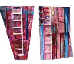 Bruce Robbins Large Abstract Diptyque Ladder Sculpture Painting "Jerusalem" 1981