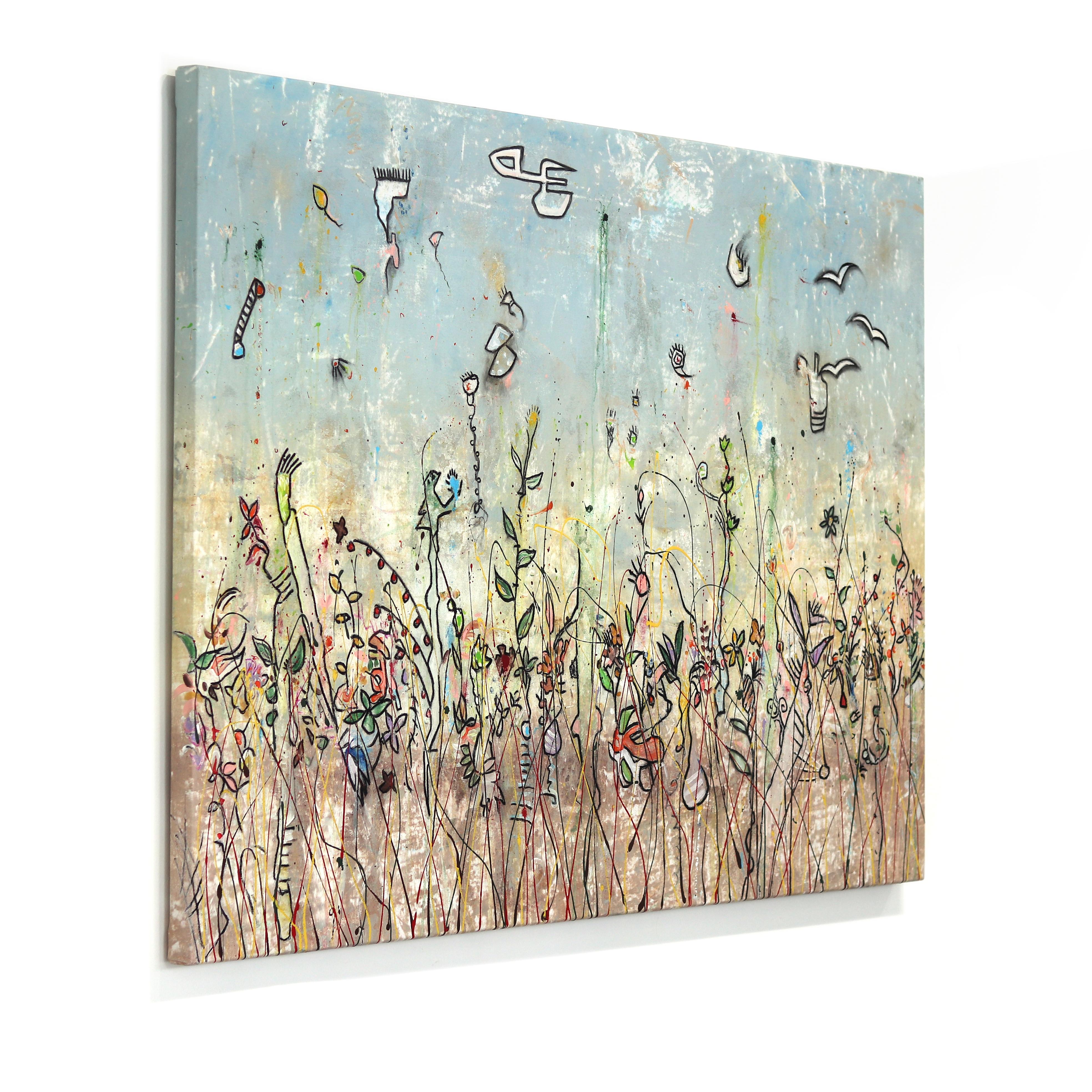 12 Dreams - Pittura su tela a tecnica mista di grandi dimensioni con espressionismo astratto e colore - Abstract Painting Grigio di Bruce Rubenstein