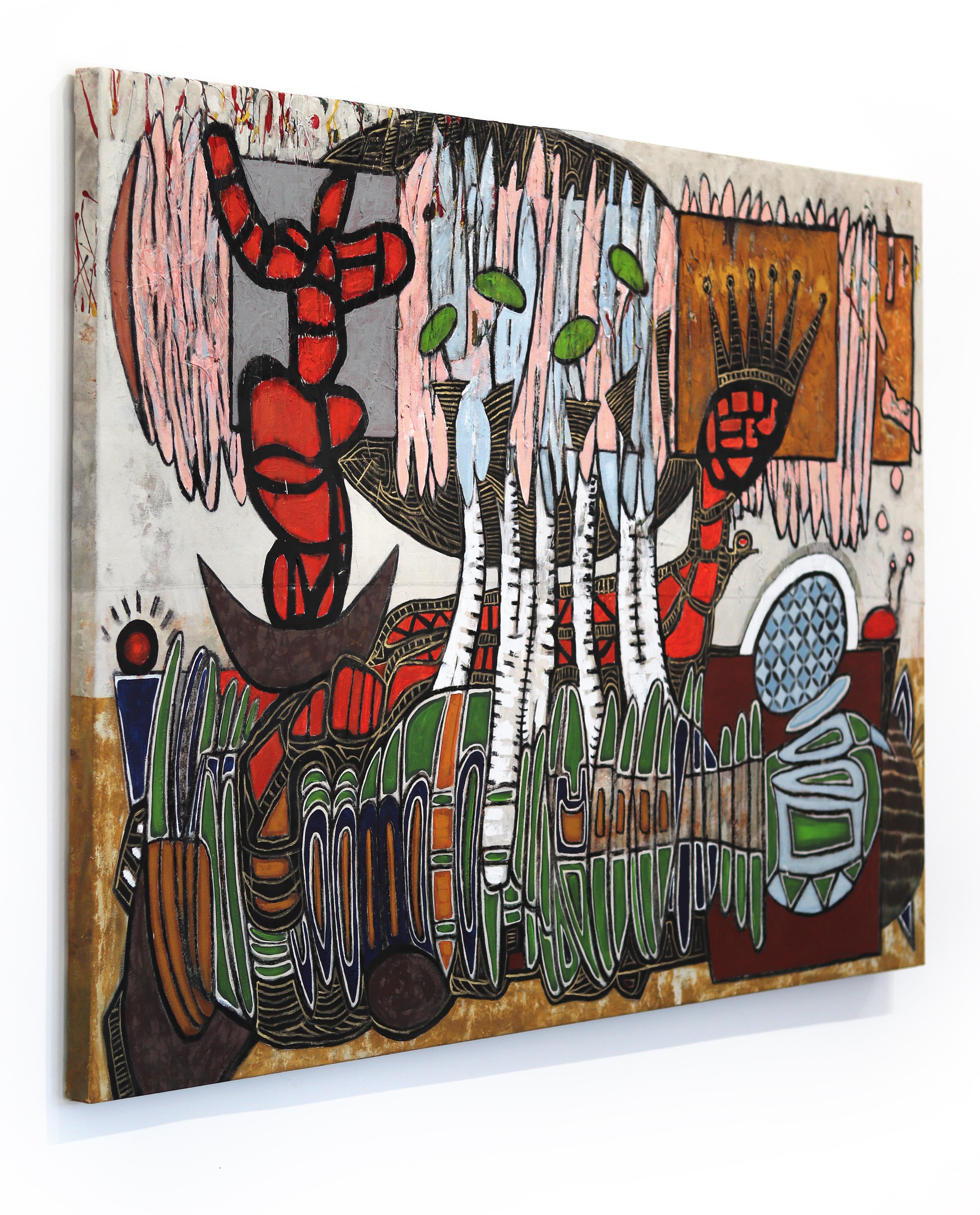 ABACAB - Grande peinture originale d'expressionnisme abstrait coloré en techniques mixtes en vente 1