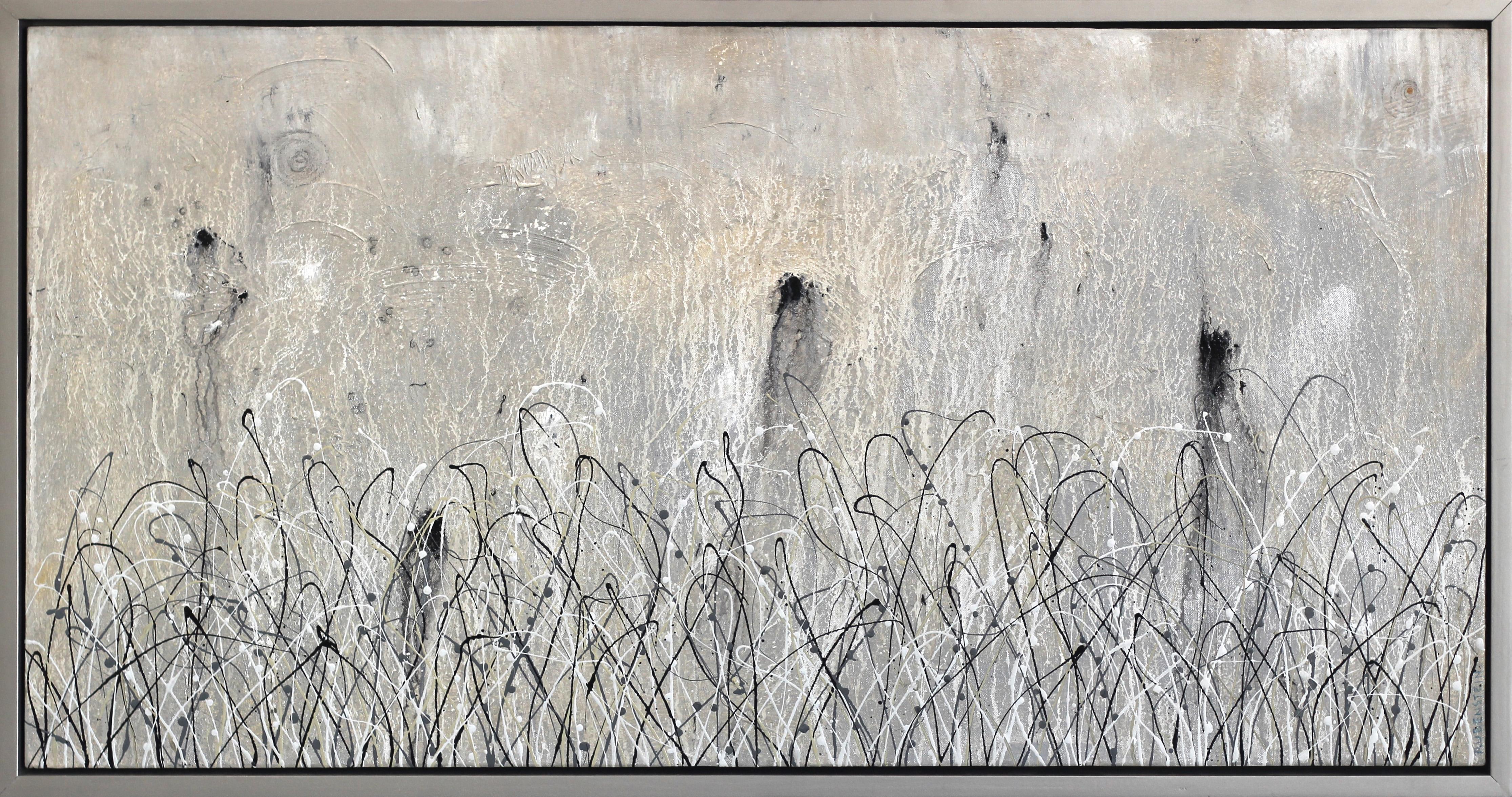 Bruce Rubenstein Landscape Painting - Cream Harvest - Original Black and White Artwork (Framed and Ready to Hang)