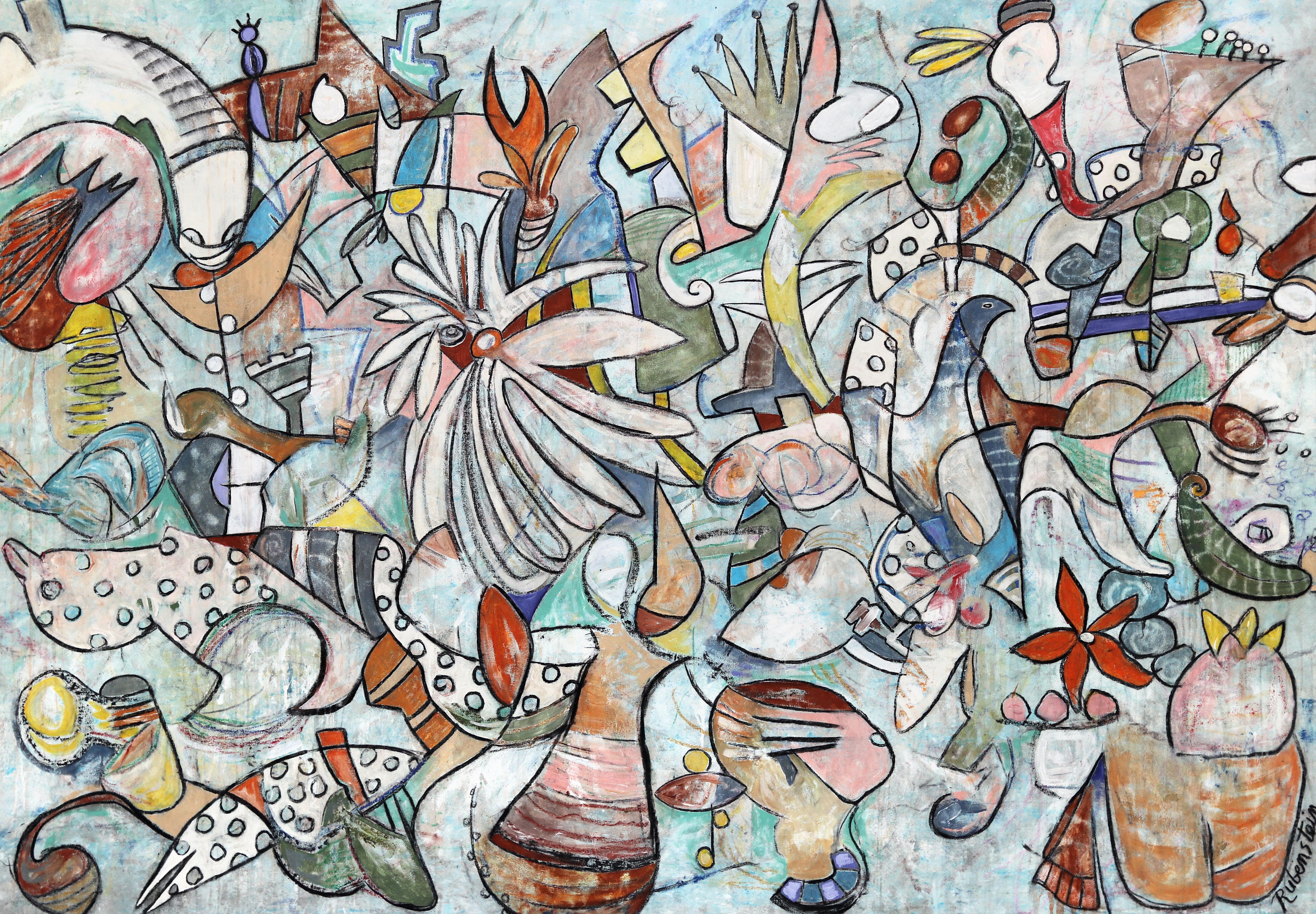 Das Grosse Blau - Large Abstract Expressionism Mixed Media Painting on Canvas - Mixed Media Art de Bruce Rubenstein