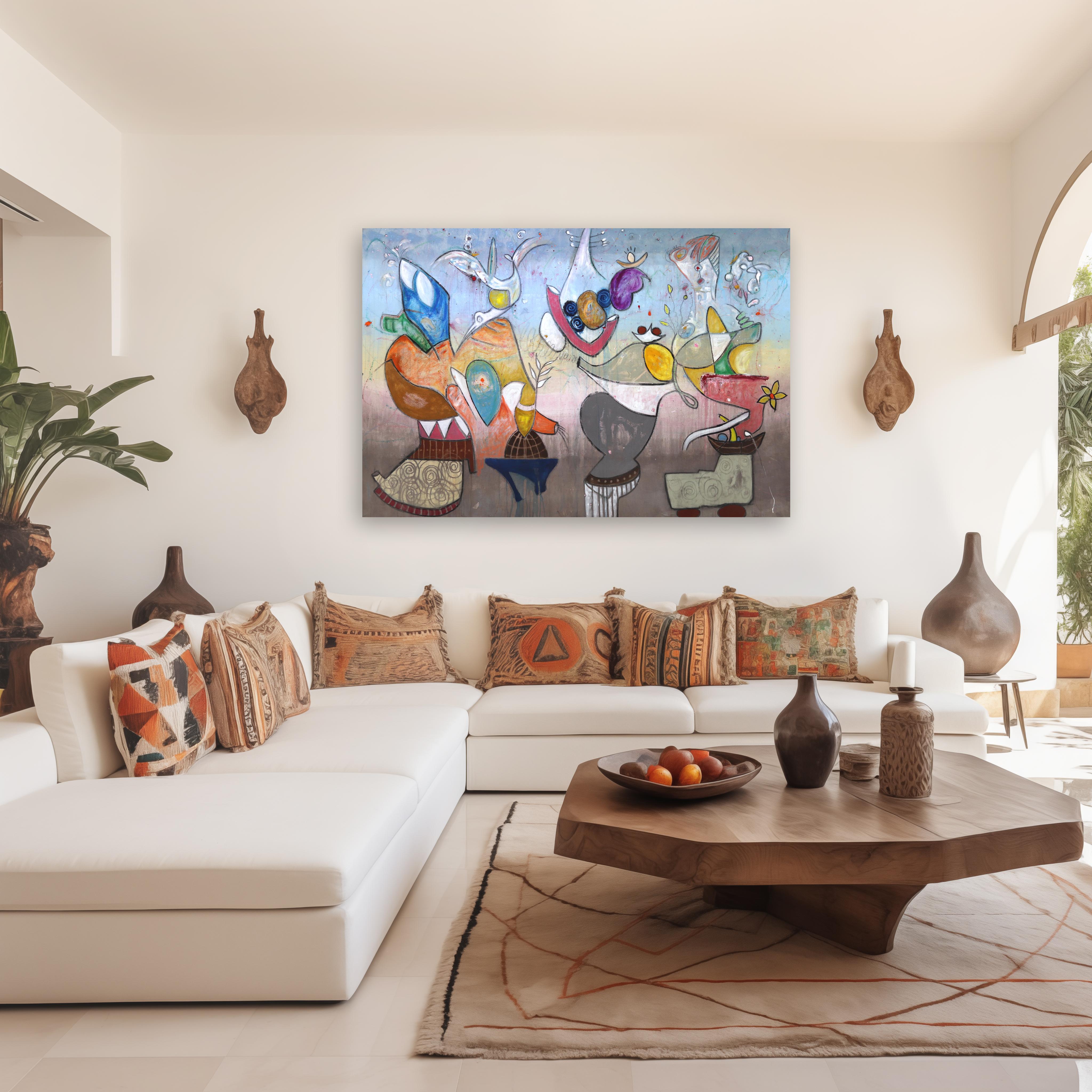 Dreamscape - Large Original Abstract Expressionism Painting on Canvas - Gray Abstract Painting by Bruce Rubenstein