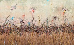 Expressive Abstract Earthy Tone 'Flourishing Fields' Large Landscape Painting