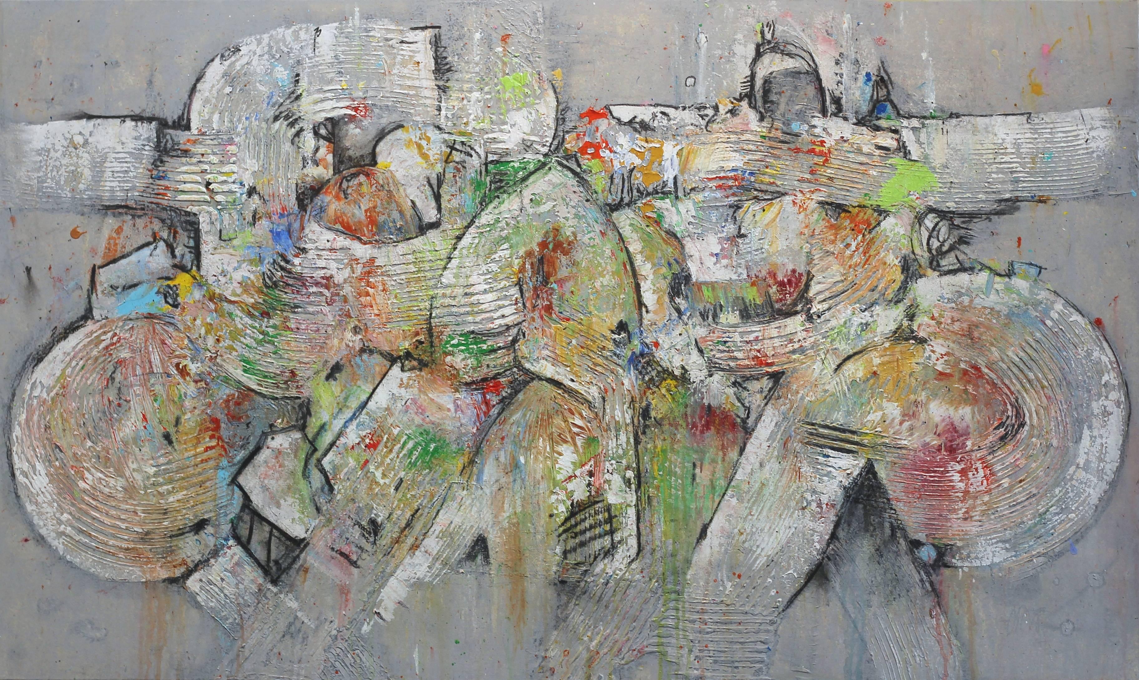 Foggy Day  - large original mixed media painting - Mixed Media Art by Bruce Rubenstein