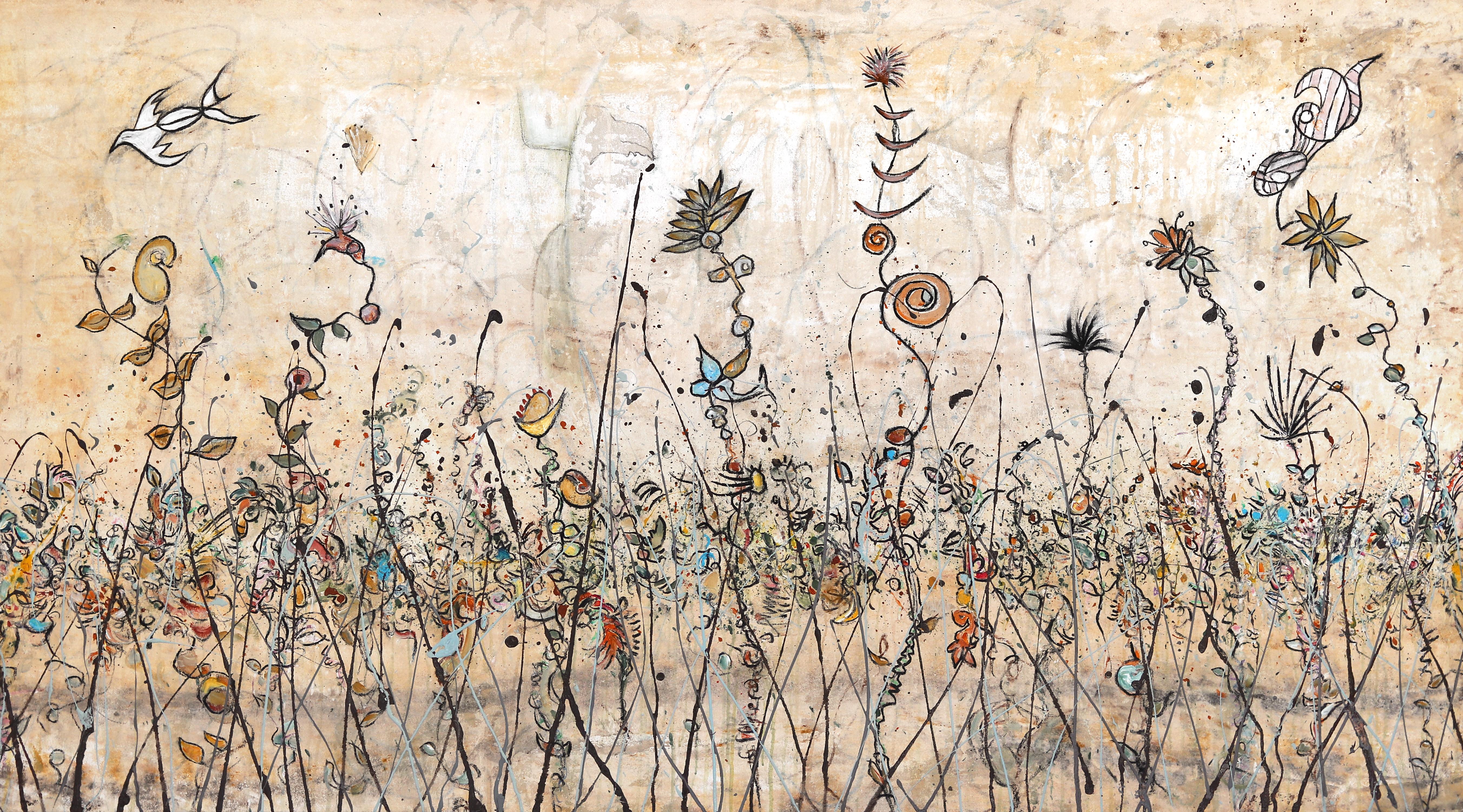 Bruce Rubenstein Abstract Painting - Harvest Moon Festival - Large Abstract Expressionist Mixed Media Canvas Painting