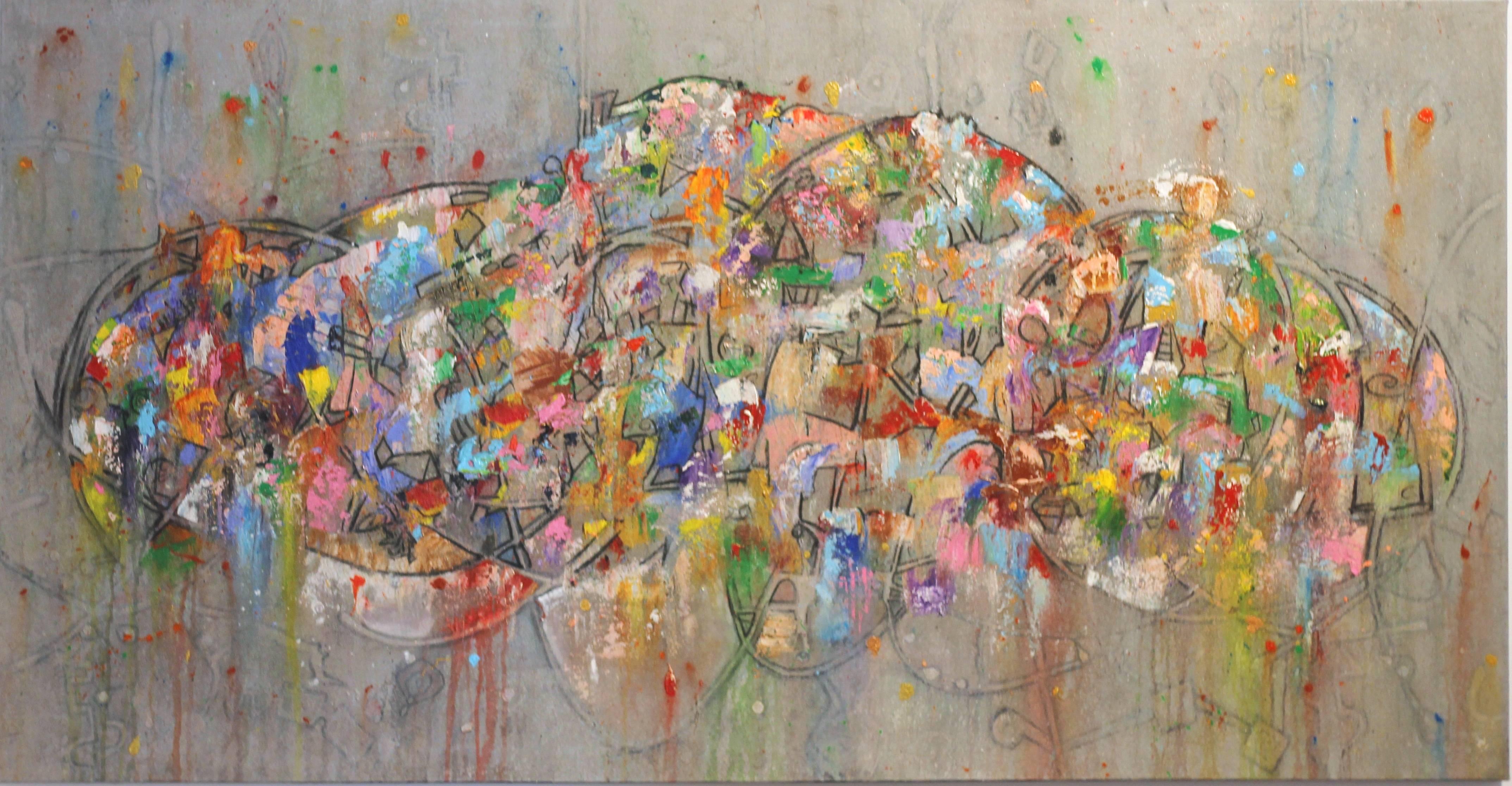 Bruce Rubenstein Abstract Painting - Isotope Cloud - large original mixed media painting