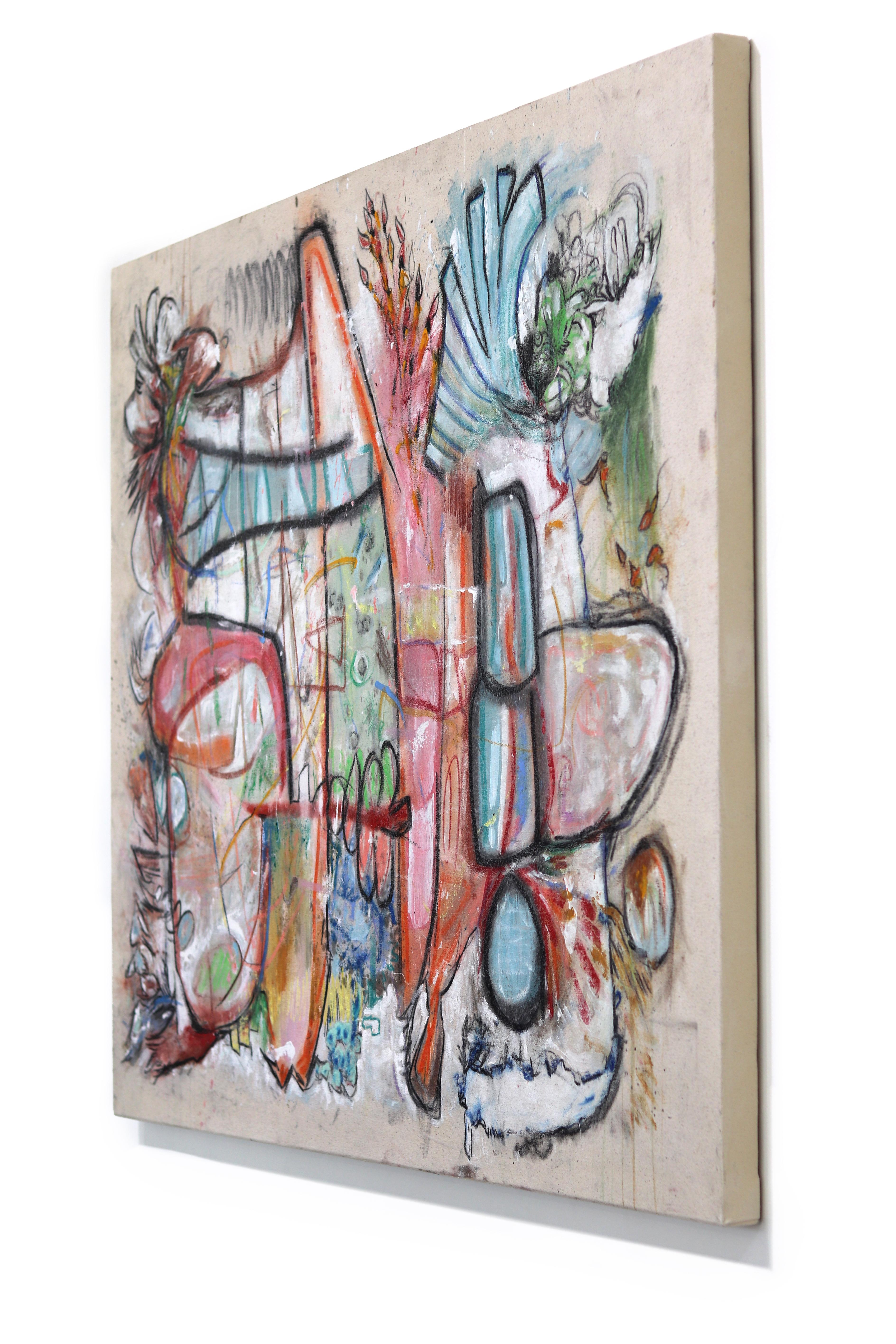 La Vie Est Belle - Pittura originale dell'espressionismo astratto colorato su tela - Abstract Painting Grigio di Bruce Rubenstein